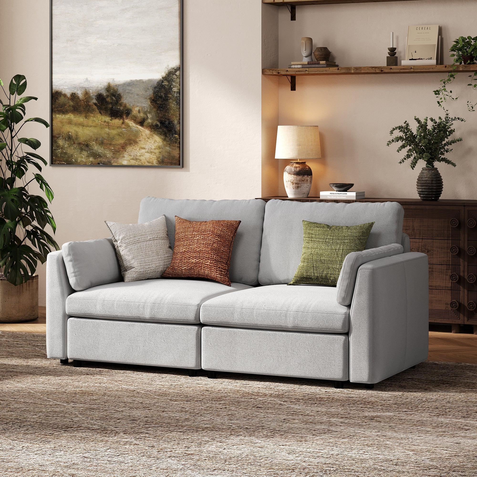 2-Seater Dove Grey Chenille Modular Sofa with Deep Seat