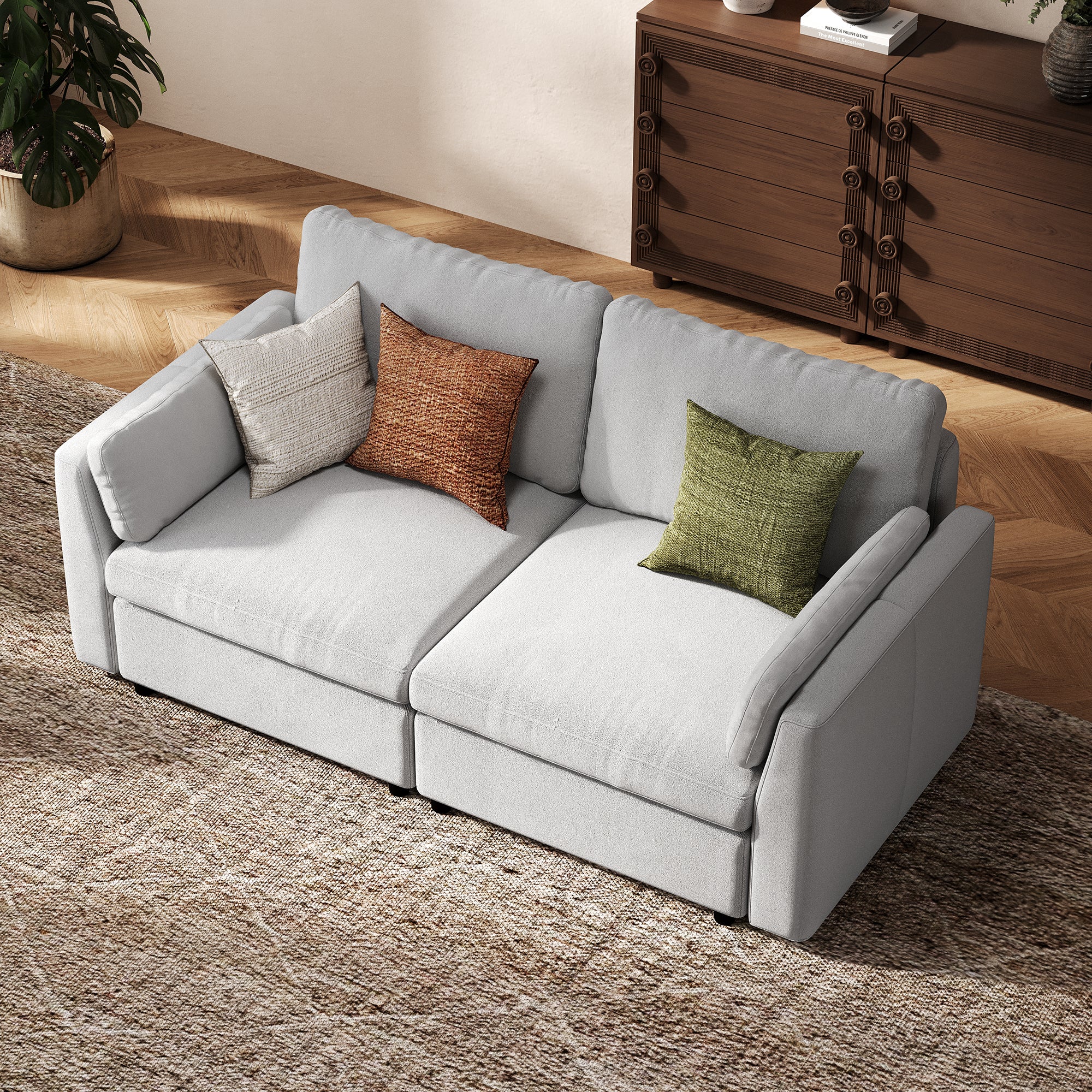 2-Seater Dove Grey Chenille Modular Sofa with Deep Seat