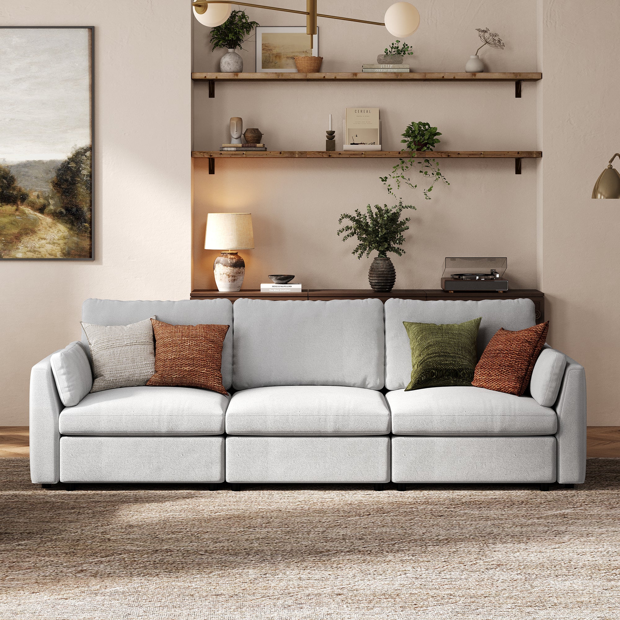 3-Seater Dove Grey Chenille Modular Sofa with Deep Seat