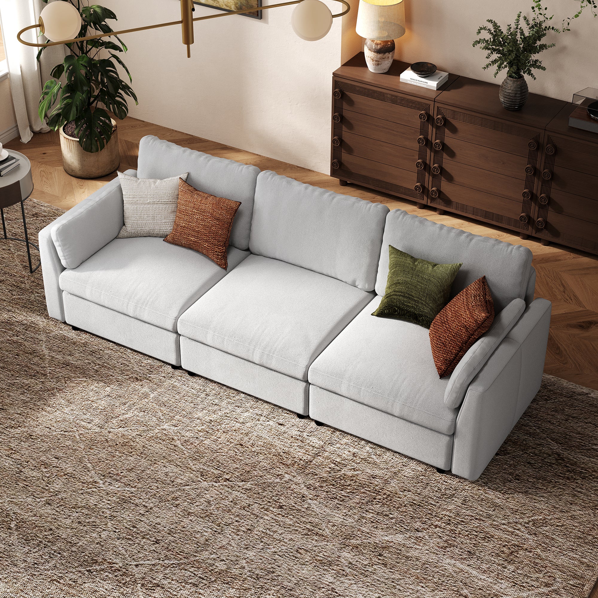 3-Seater Dove Grey Chenille Modular Sofa with Deep Seat