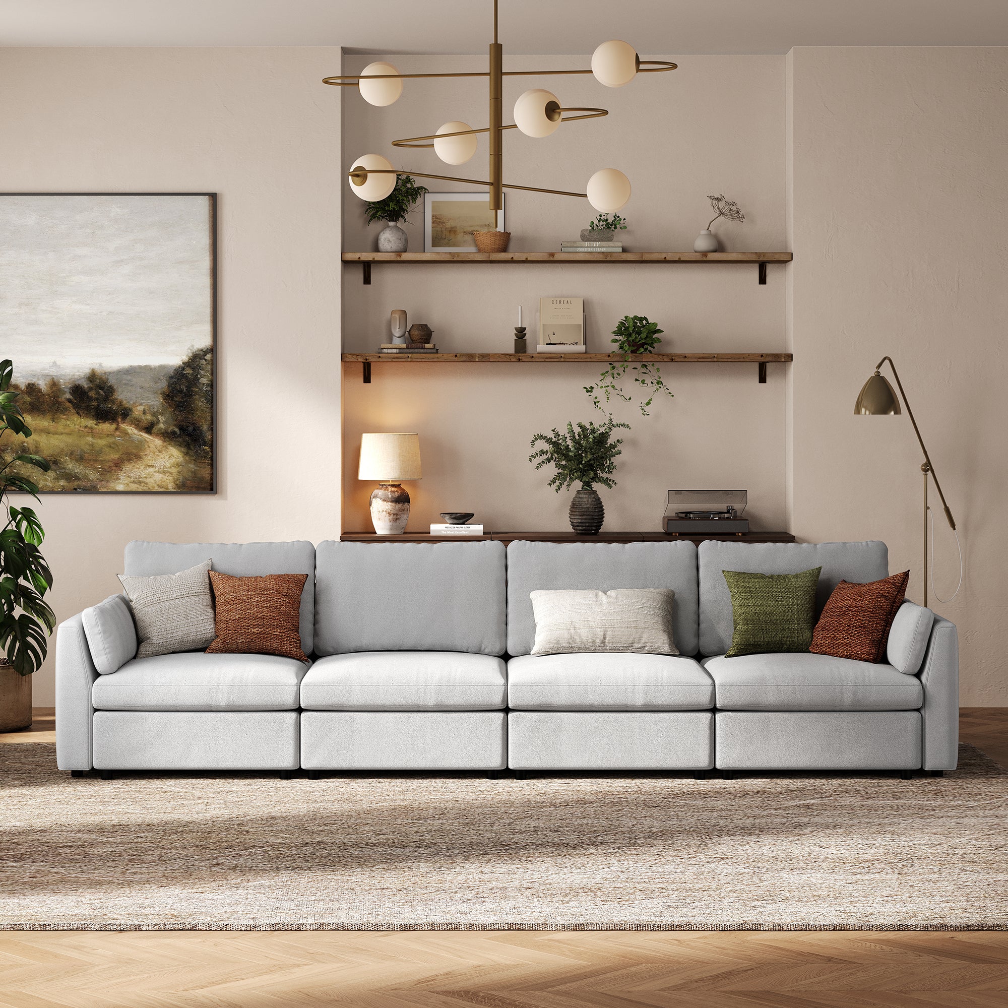 4-Seater Dove Grey Chenille Modular Sofa with Deep Seat
