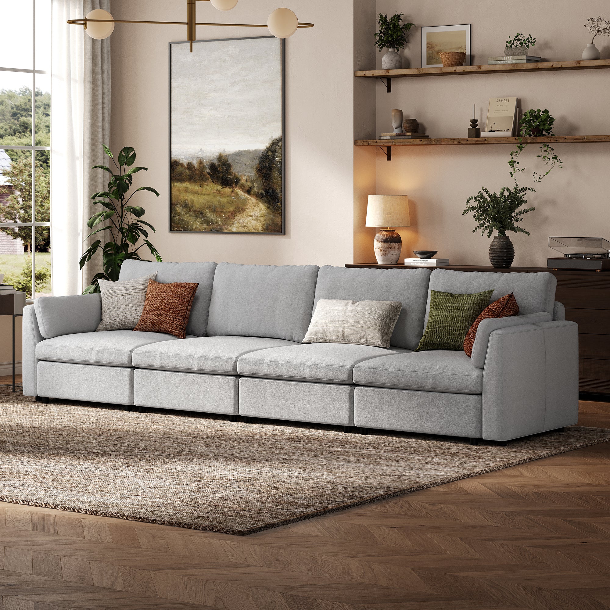 4-Seater Dove Grey Chenille Modular Sofa with Deep Seat