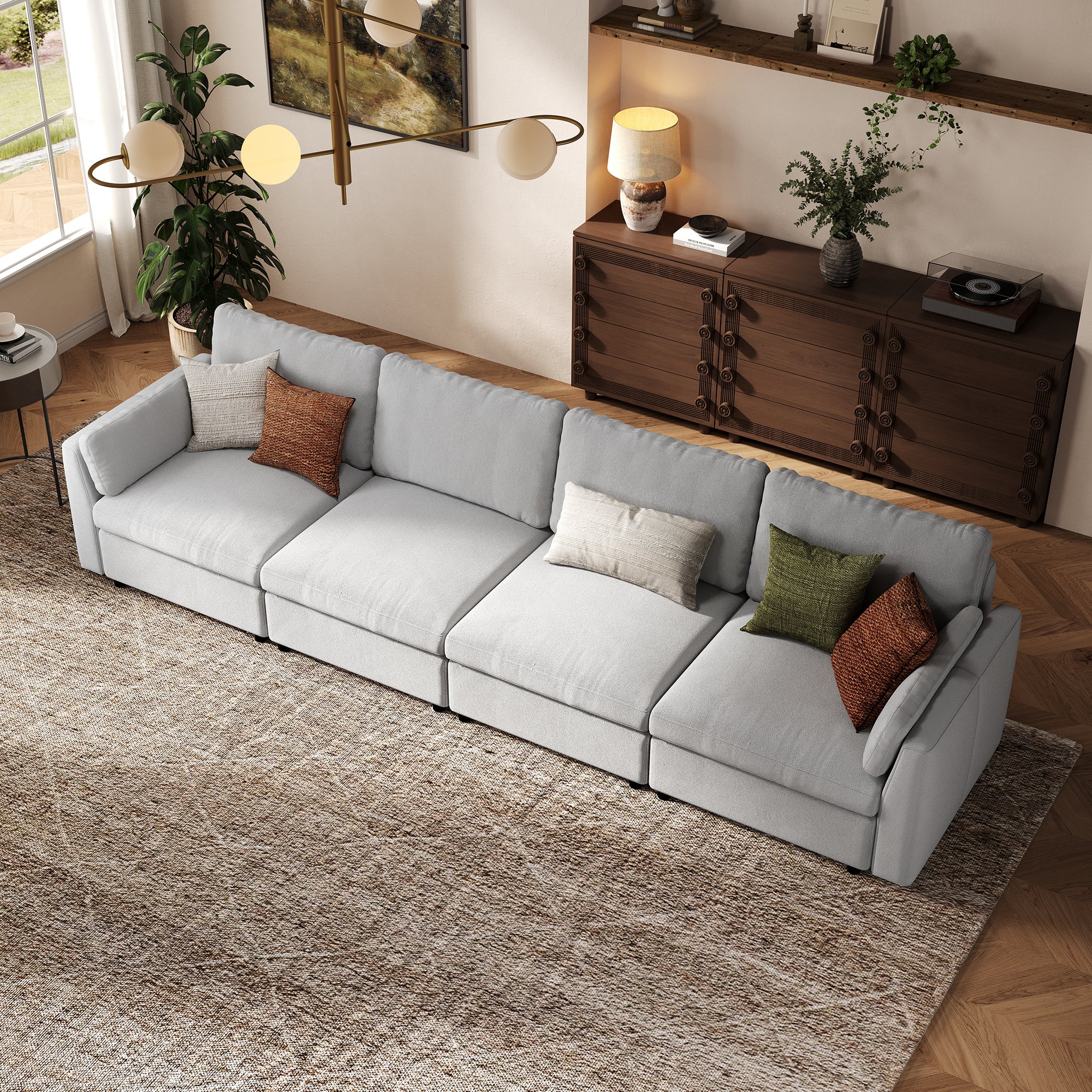 4-Seater Dove Grey Chenille Modular Sofa with Deep Seat