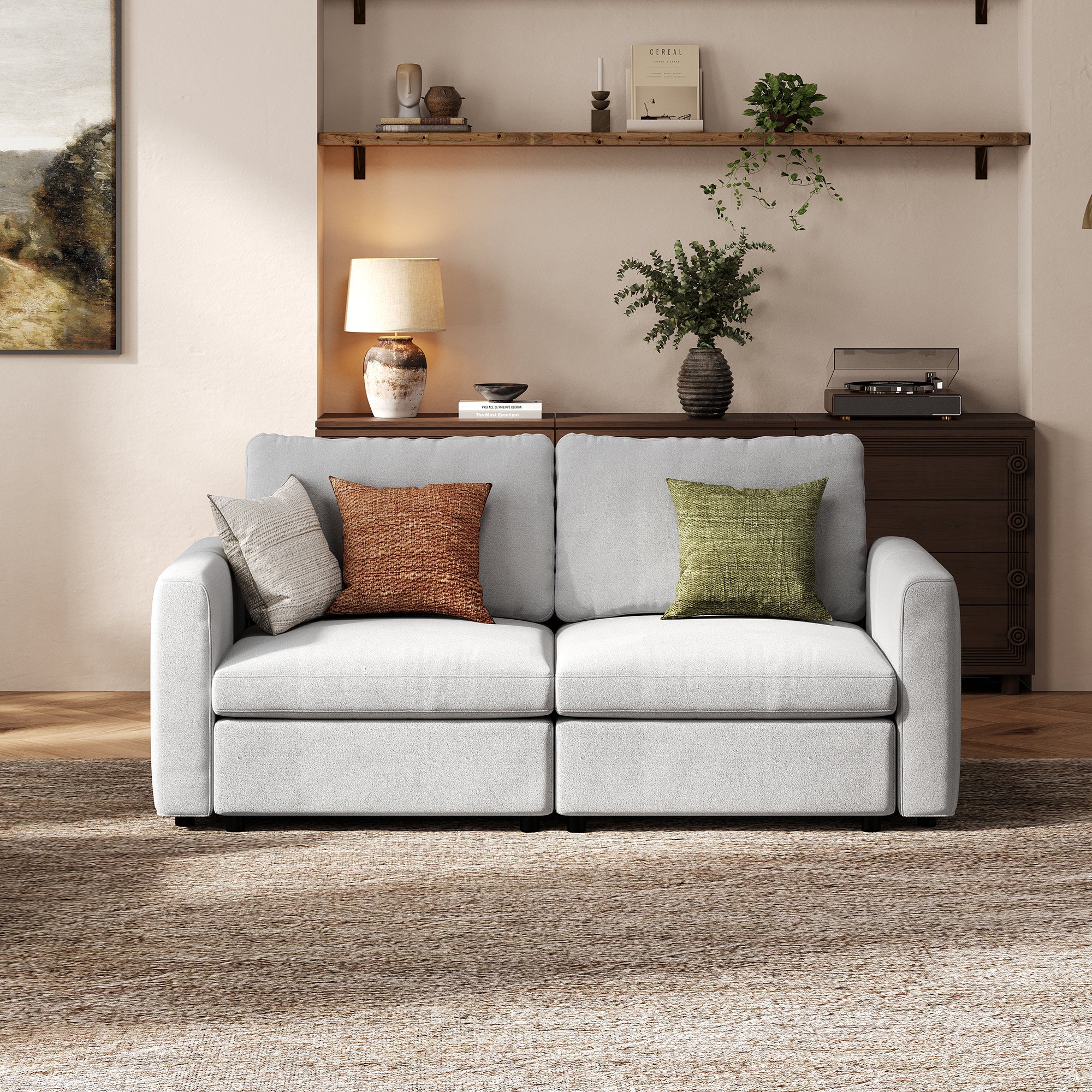 2-Seater Dove Grey Chenille Modular Sofa with Deep Seat