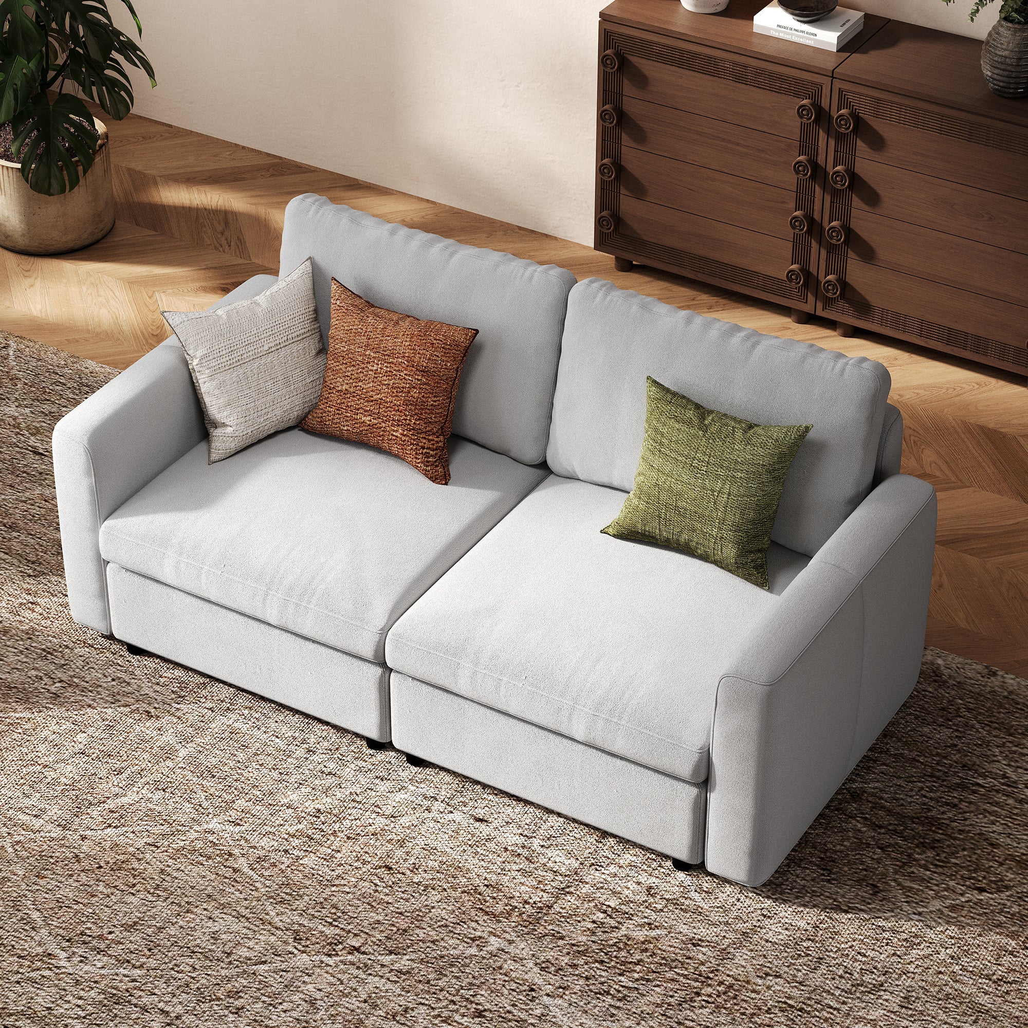 2-Seater Dove Grey Chenille Modular Sofa with Deep Seat