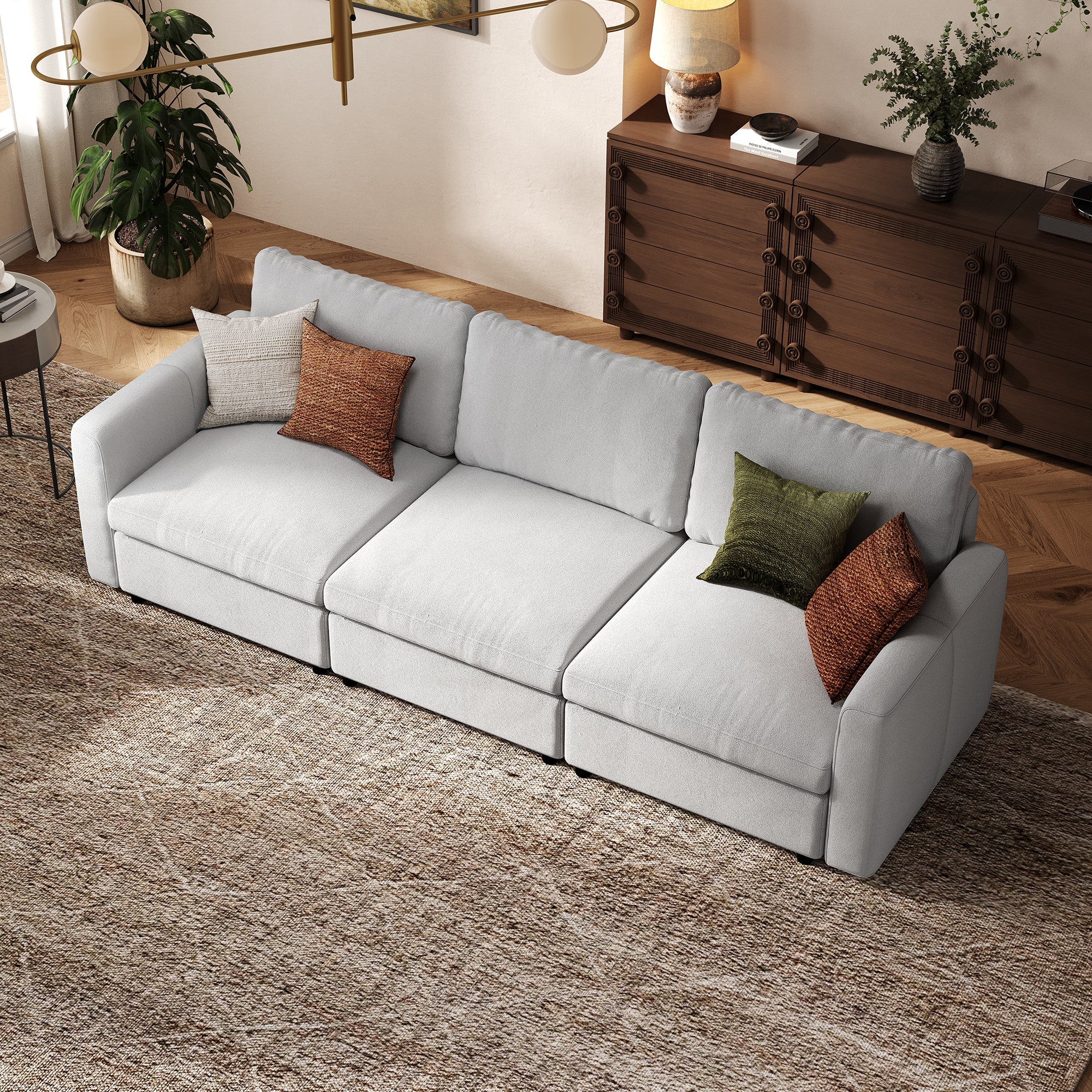 3-Seater Dove Grey Chenille Modular Sofa with Deep Seat