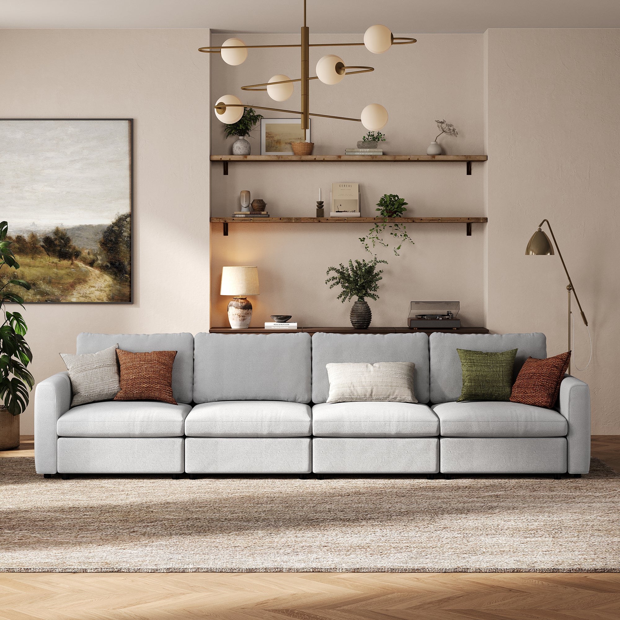 4-Seater Dove Grey Chenille Modular Sofa with Deep Seat