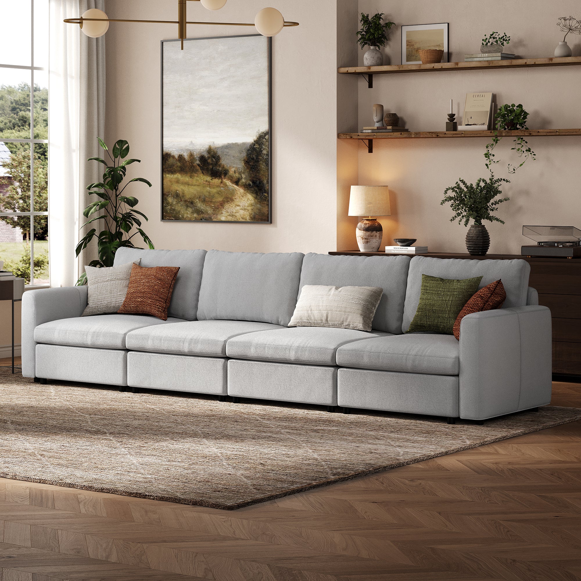 4-Seater Dove Grey Chenille Modular Sofa with Deep Seat