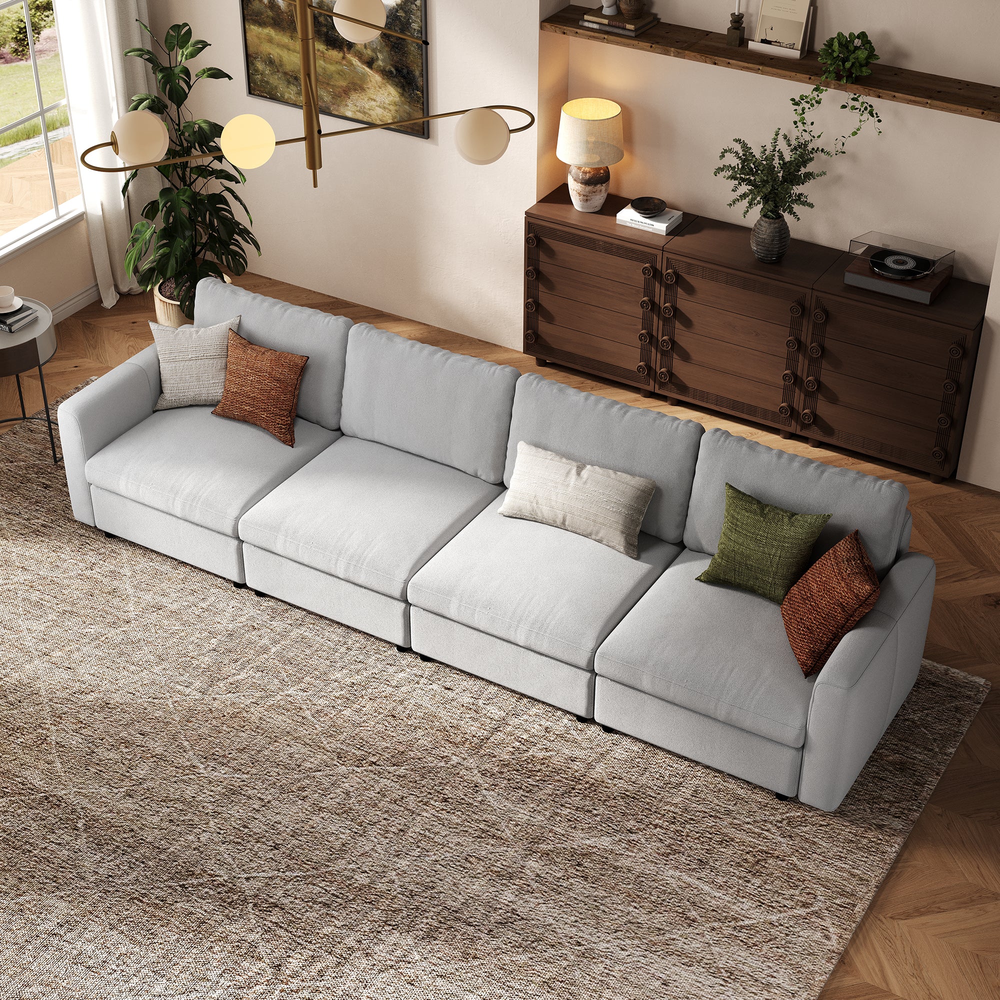 4-Seater Dove Grey Chenille Modular Sofa with Deep Seat