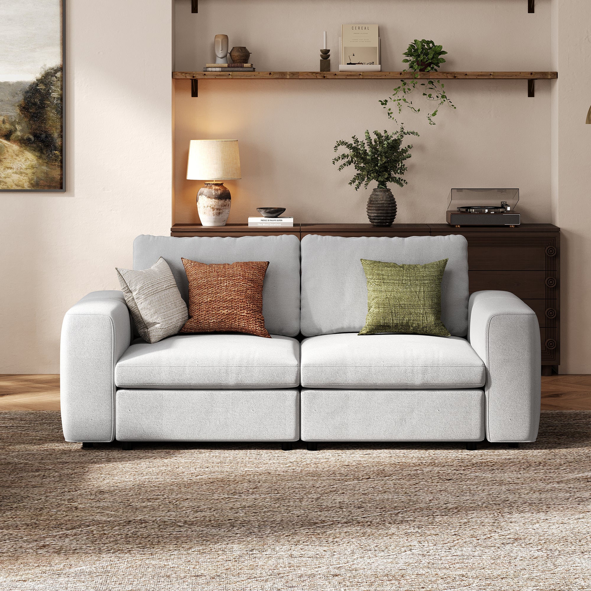 2-Seater Dove Grey Chenille Modular Sofa with Deep Seat