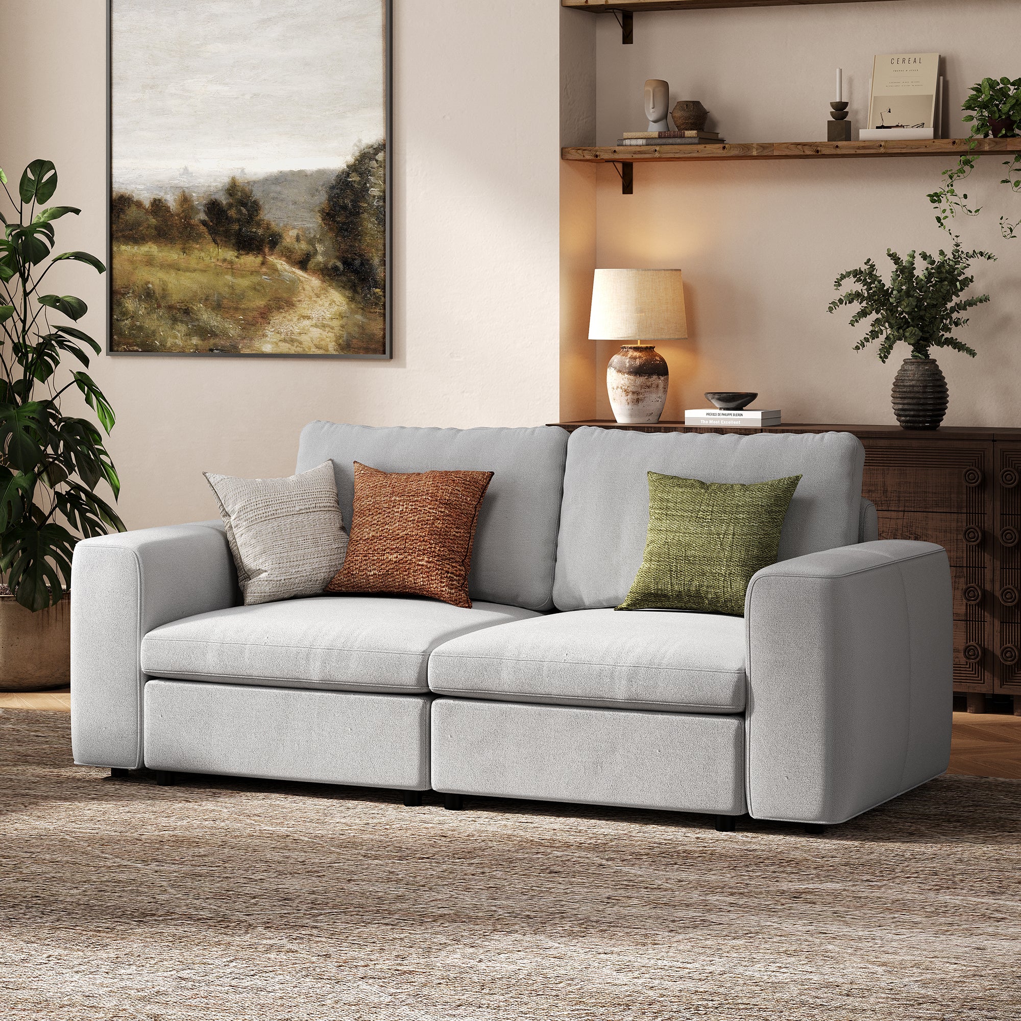 2-Seater Dove Grey Chenille Modular Sofa with Deep Seat