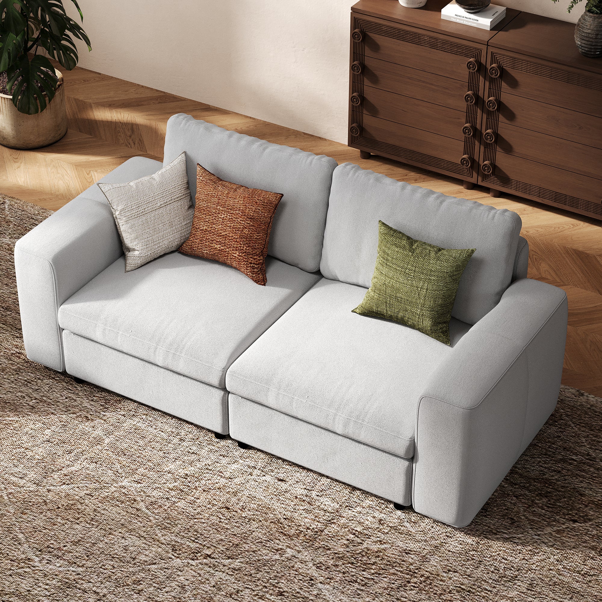 2-Seater Dove Grey Chenille Modular Sofa with Deep Seat