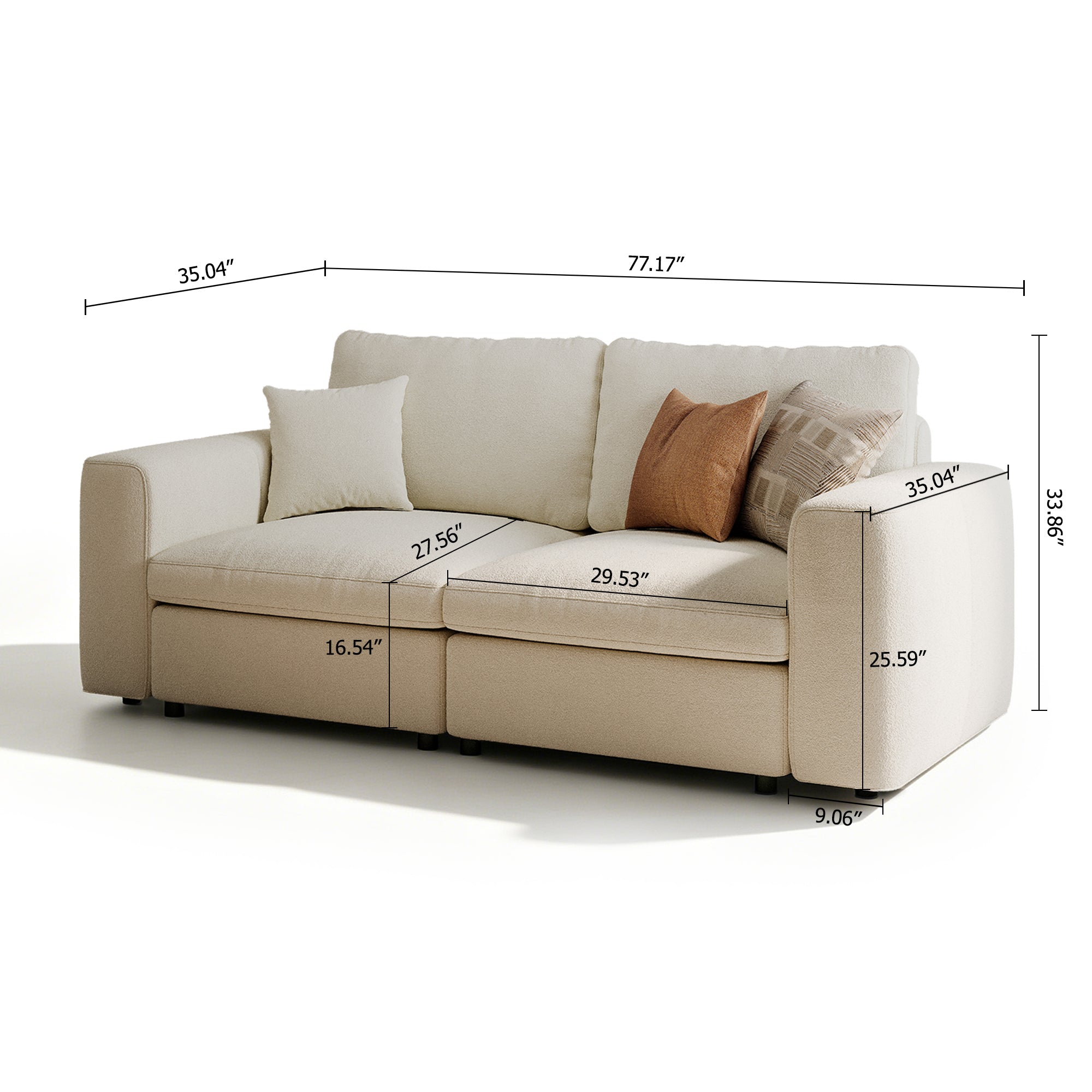2-Seater Dove Grey Chenille Modular Sofa with Deep Seat