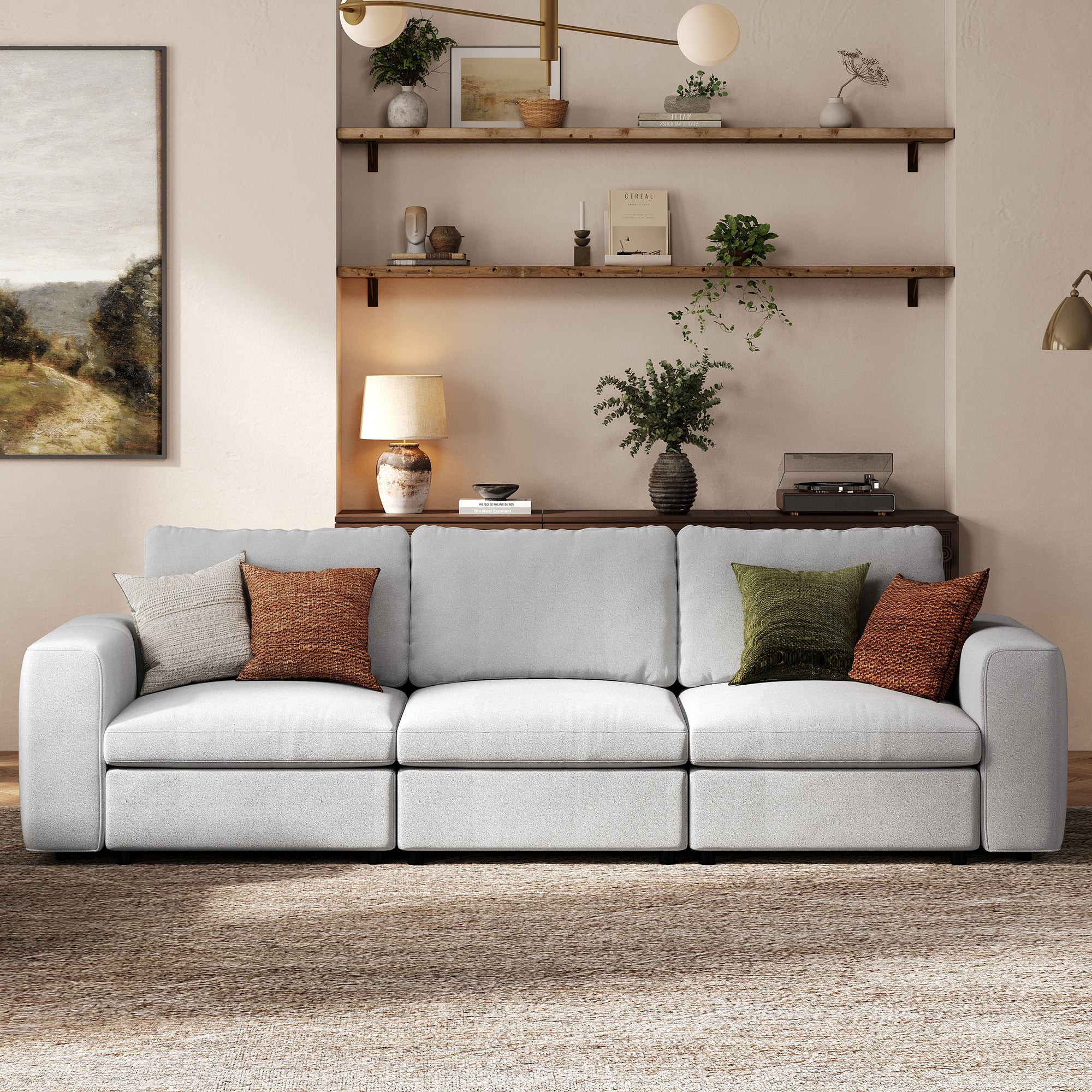 3-Seater Dove Grey Chenille Modular Sofa with Deep Seat