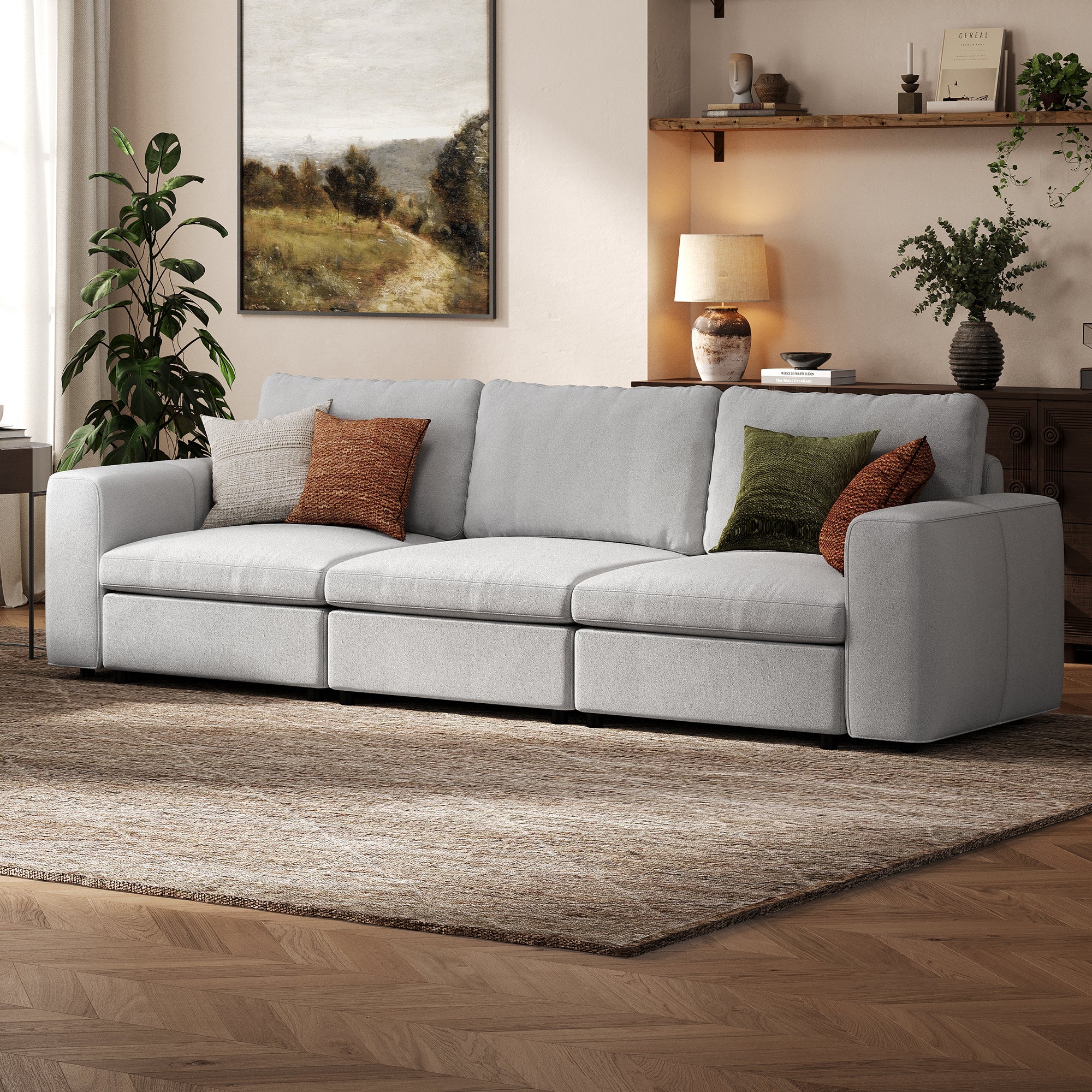 3-Seater Dove Grey Chenille Modular Sofa with Deep Seat