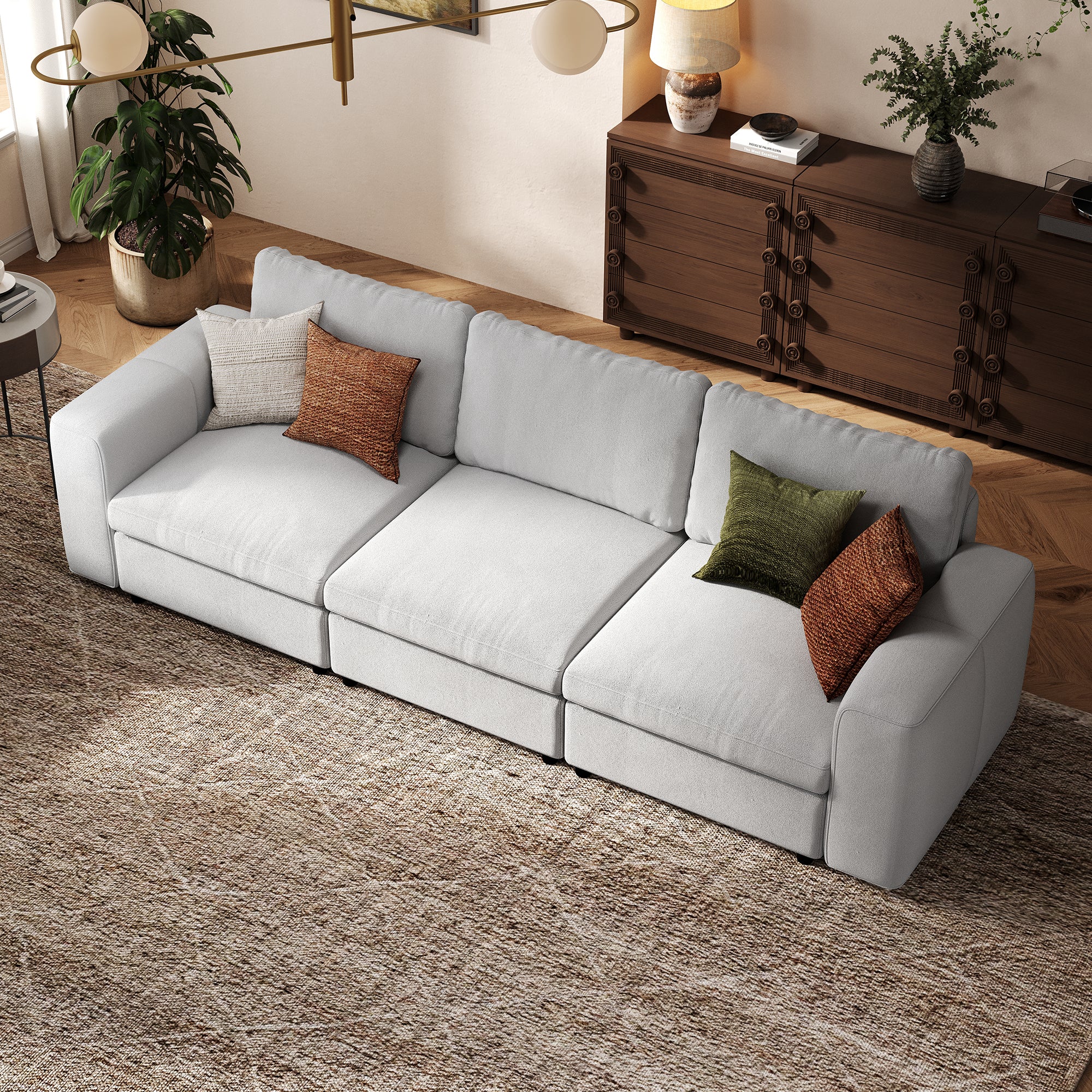 3-Seater Dove Grey Chenille Modular Sofa with Deep Seat