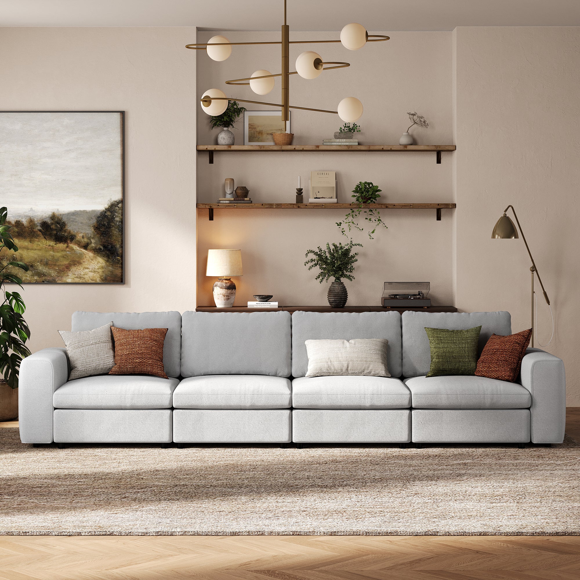 4-Seater Dove Grey Chenille Modular Sofa with Deep Seat