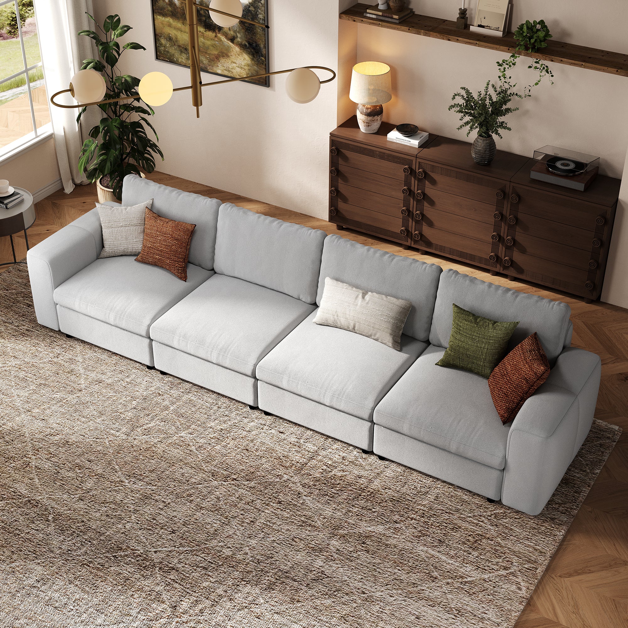 4-Seater Dove Grey Chenille Modular Sofa with Deep Seat