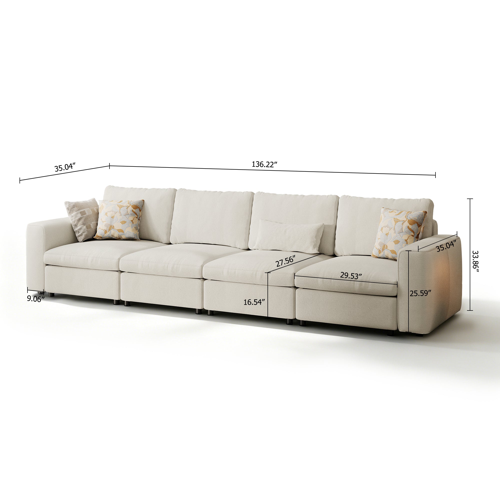 4-Seater Dove Grey Chenille Modular Sofa with Deep Seat