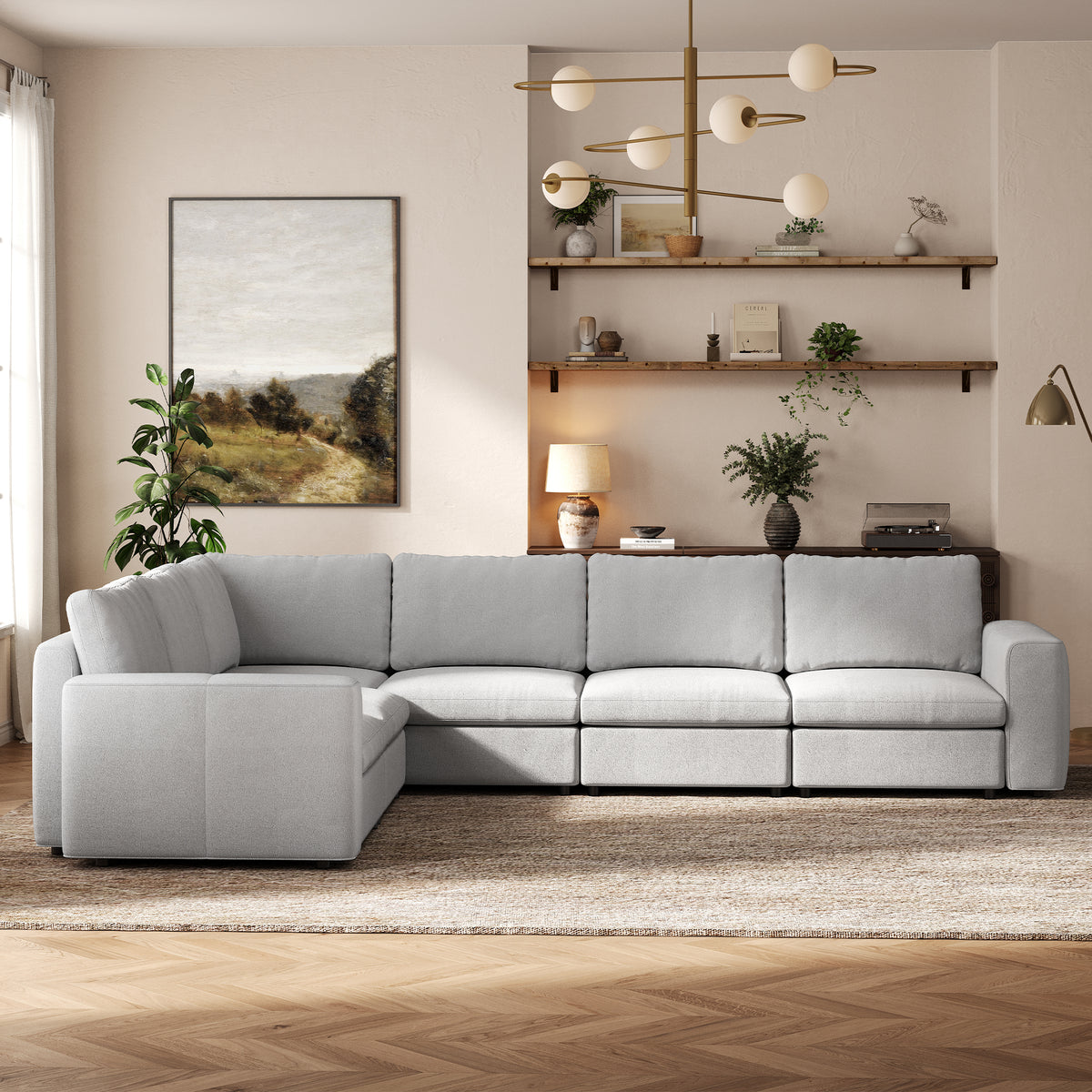 Modular Sectional Sofa - Wide Block Arm, Standard Seat, Box Backrest - 29.5" W x 27.5" D Per Seat