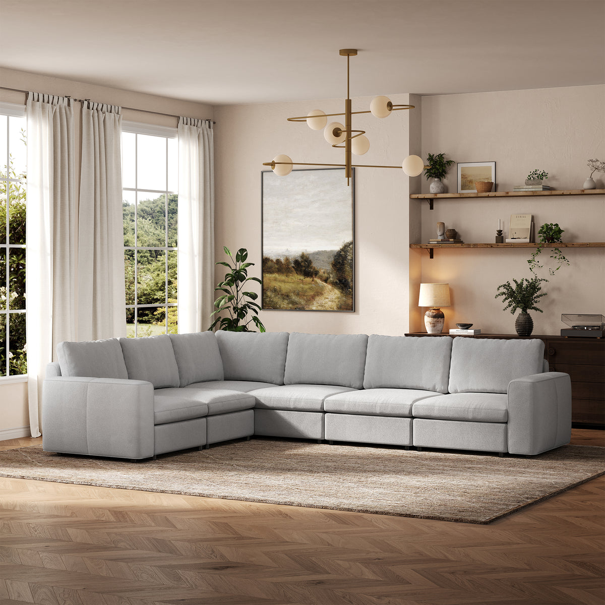 Modular Sectional Sofa - Wide Block Arm, Standard Seat, Box Backrest - 29.5" W x 27.5" D Per Seat