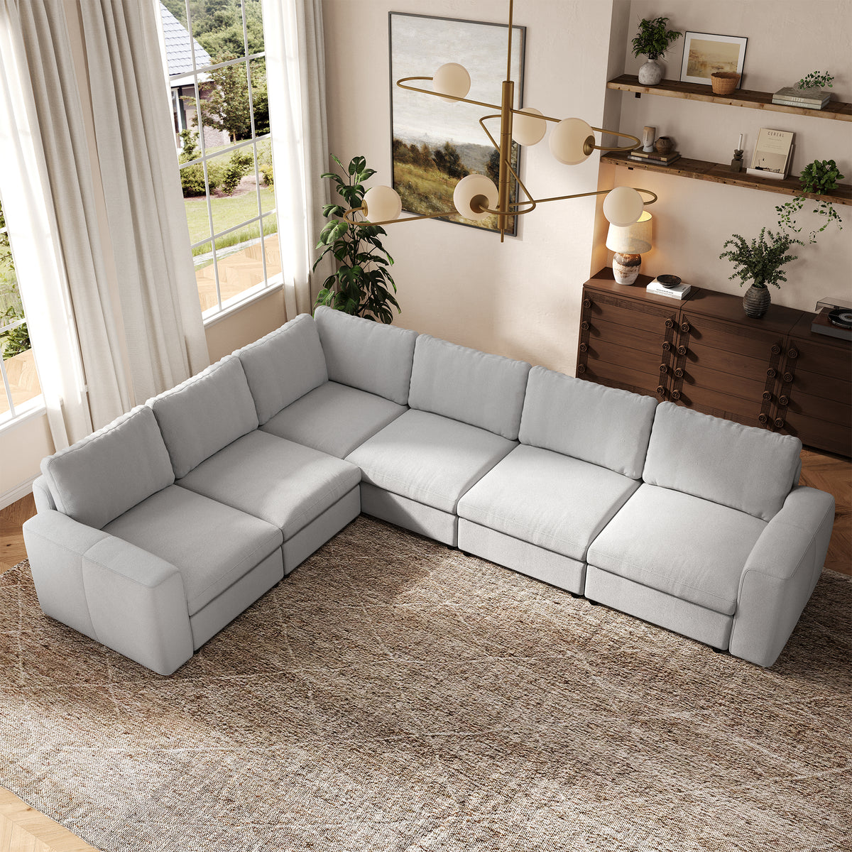 Modular Sectional Sofa - Wide Block Arm, Standard Seat, Box Backrest - 29.5" W x 27.5" D Per Seat