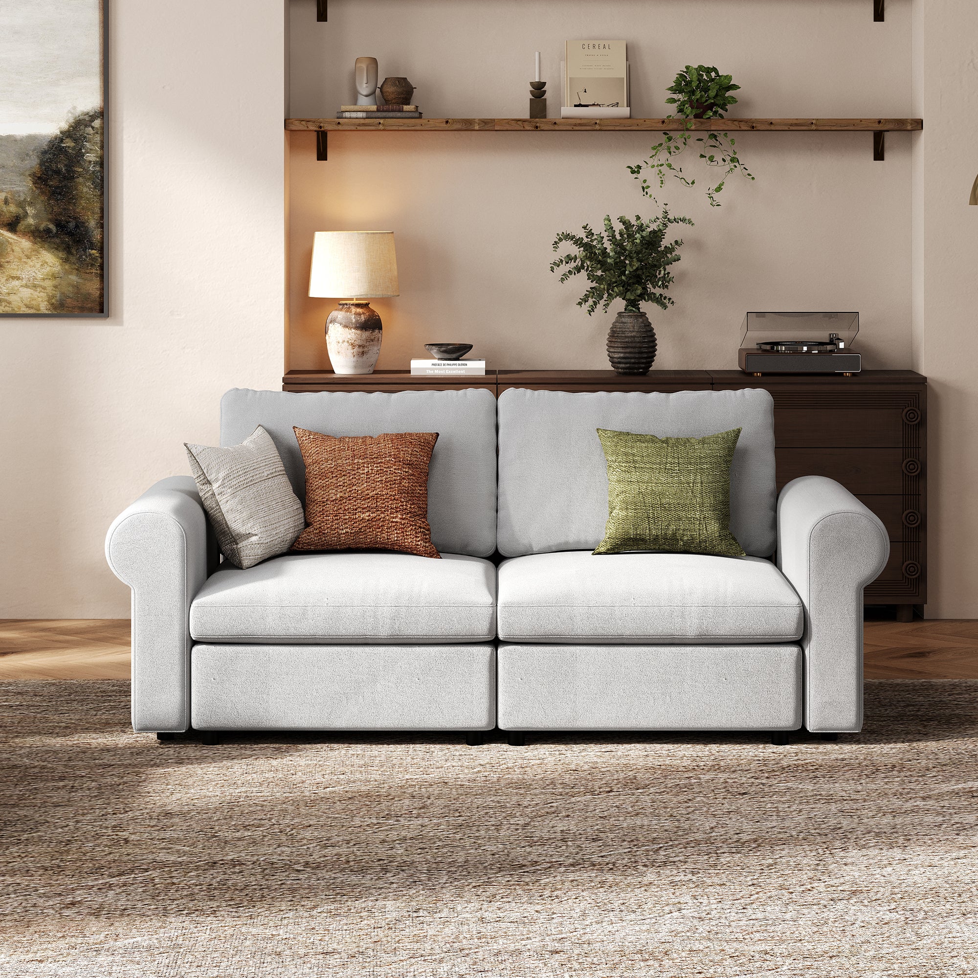 2-Seater Dove Grey Chenille Modular Sofa with Deep Seat