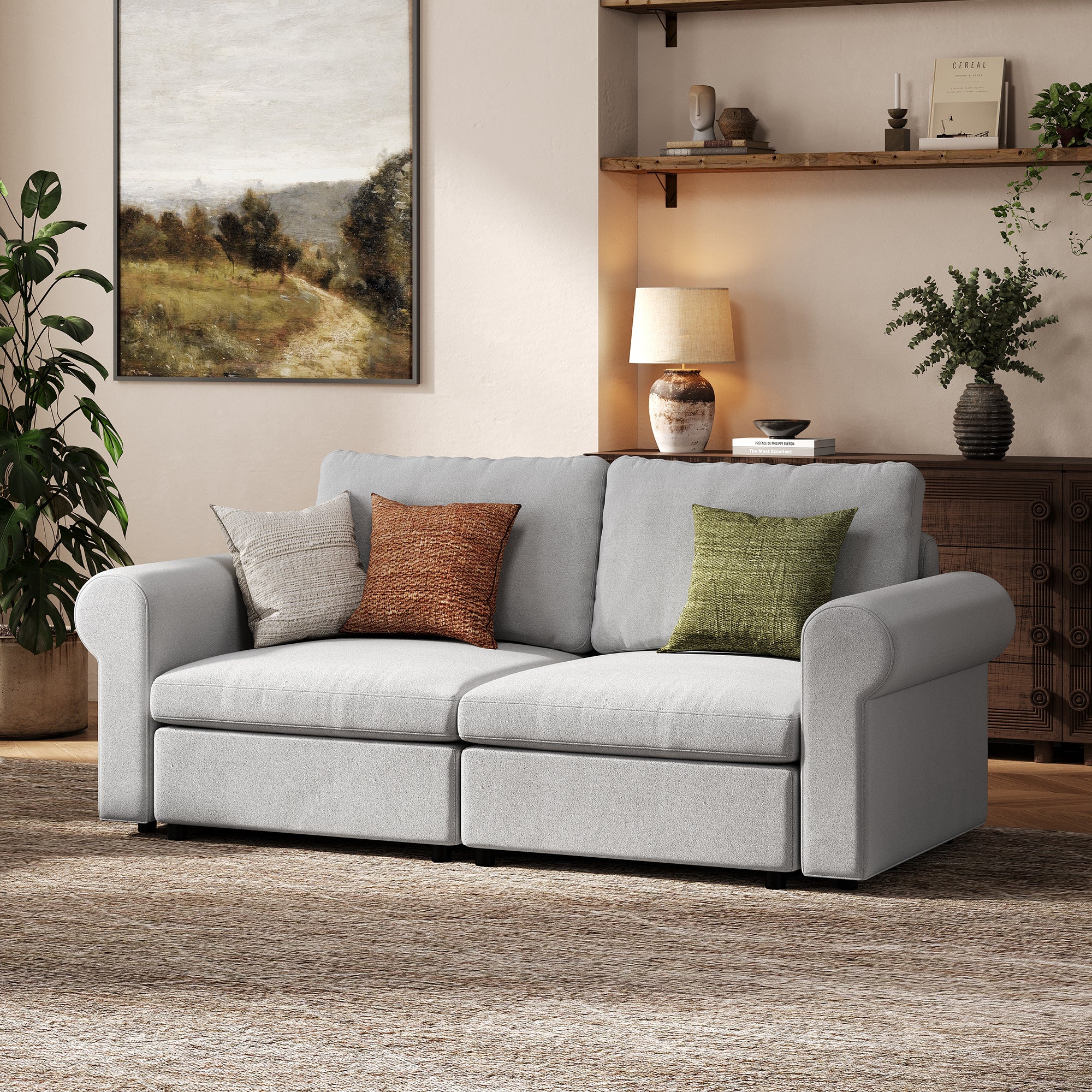 2-Seater Dove Grey Chenille Modular Sofa with Deep Seat
