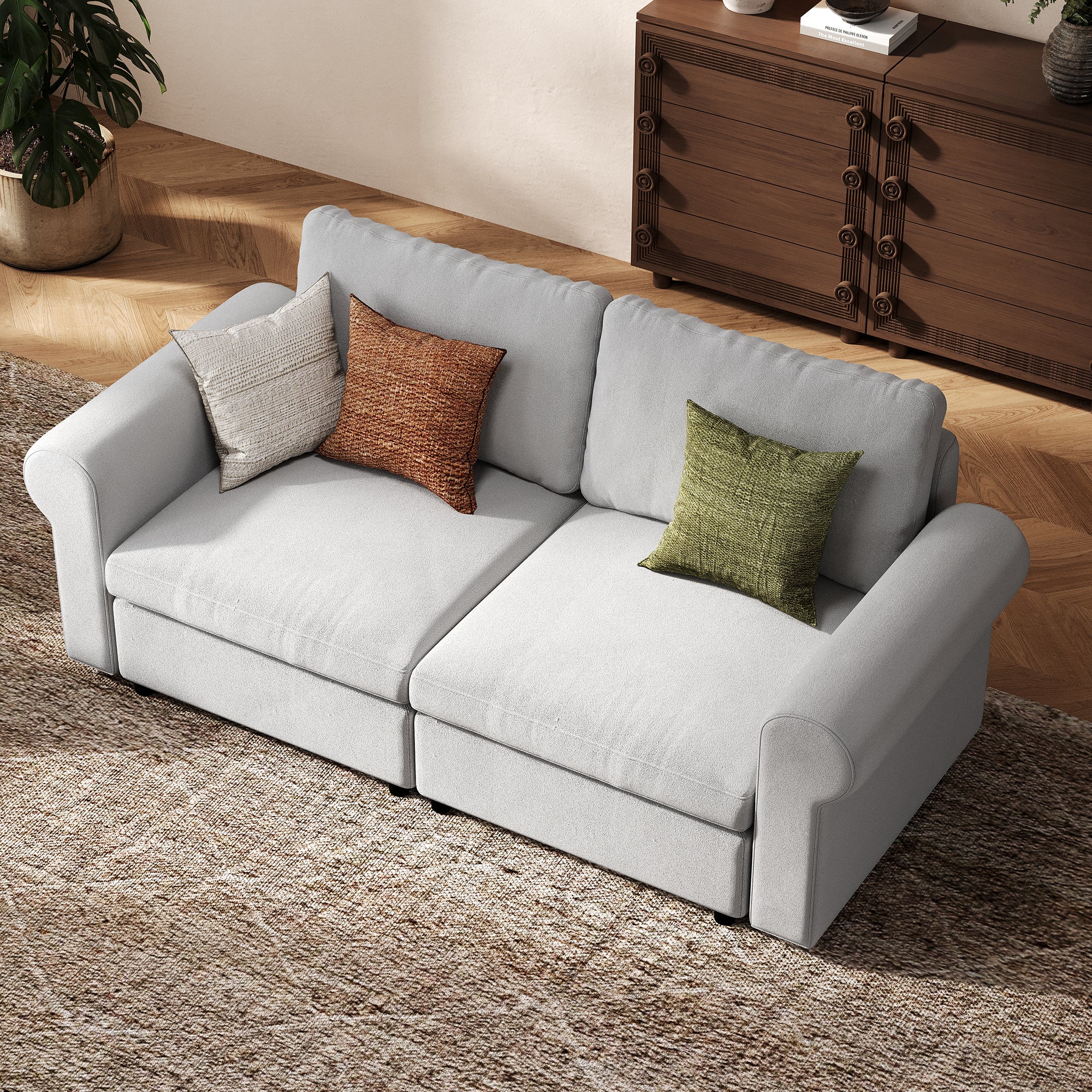 2-Seater Dove Grey Chenille Modular Sofa with Deep Seat