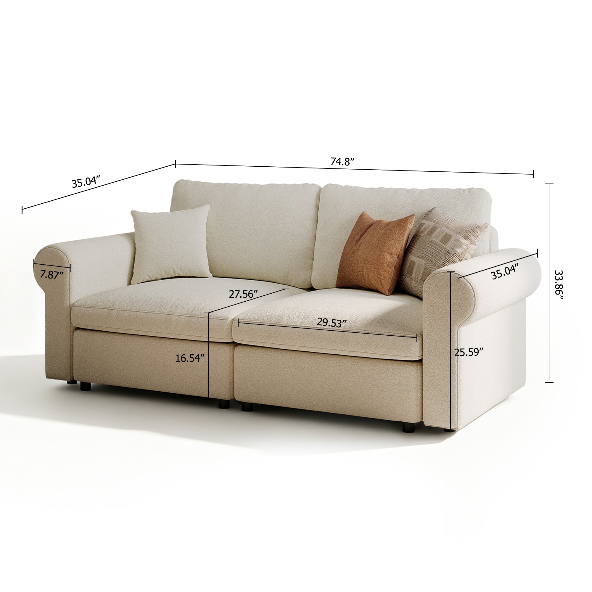 2-Seater Dove Grey Chenille Modular Sofa with Deep Seat