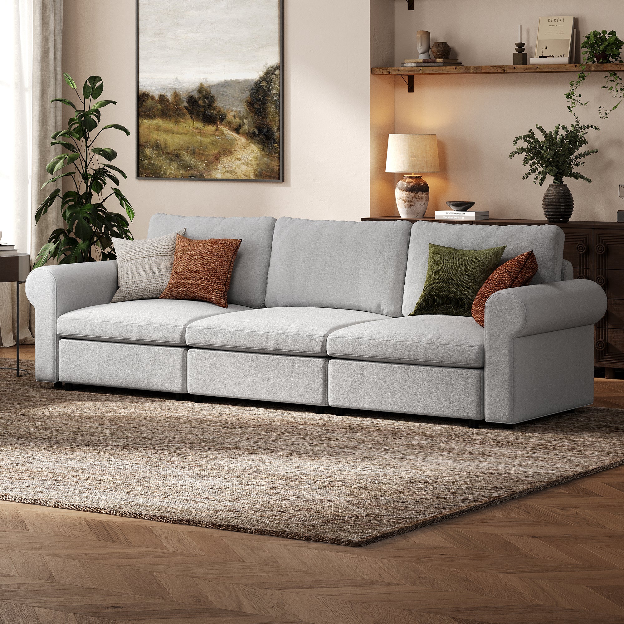 3-Seater Dove Grey Chenille Modular Sofa with Deep Seat