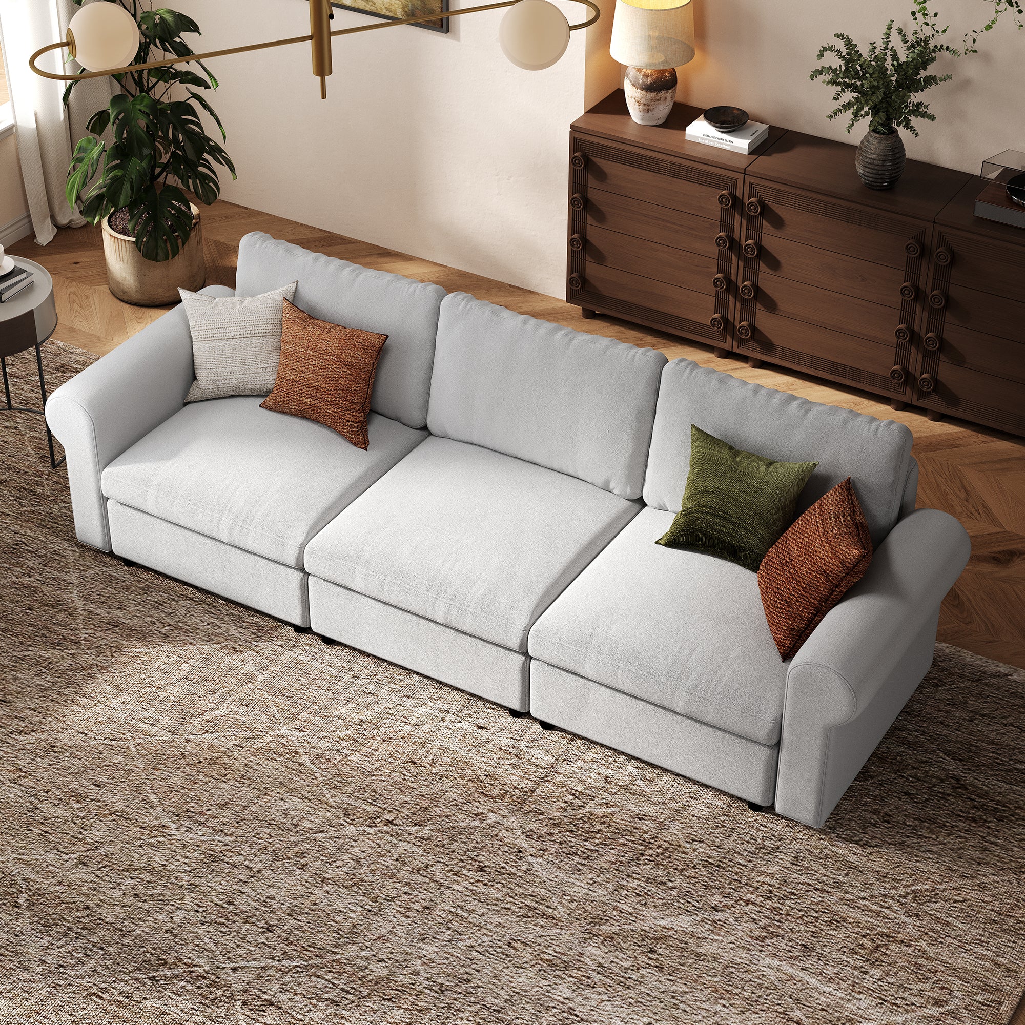 3-Seater Dove Grey Chenille Modular Sofa with Deep Seat