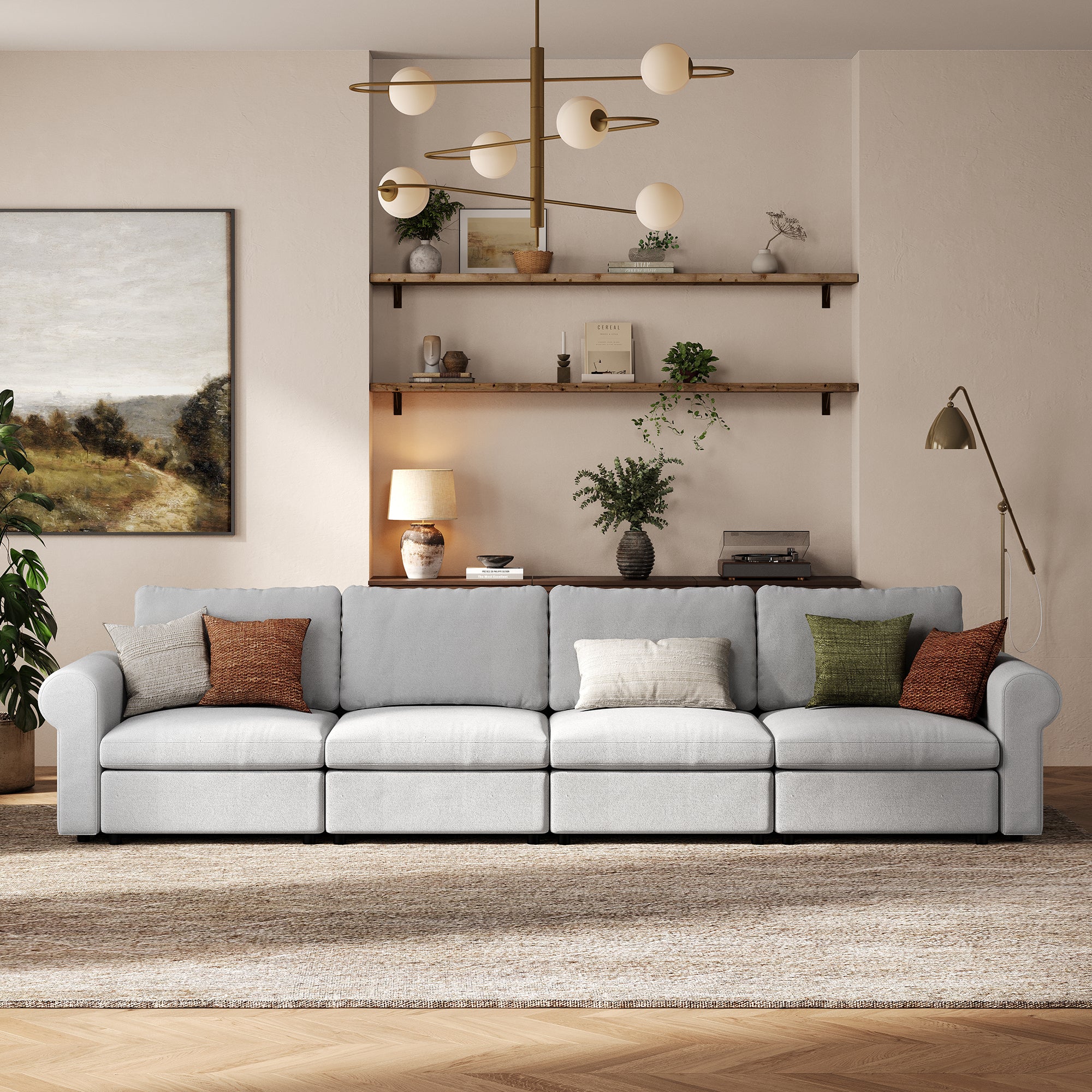 4-Seater Dove Grey Chenille Modular Sofa with Deep Seat