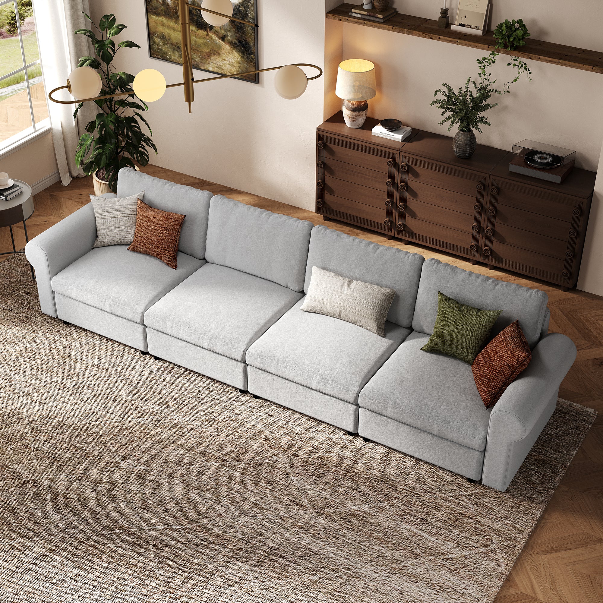 4-Seater Dove Grey Chenille Modular Sofa with Deep Seat