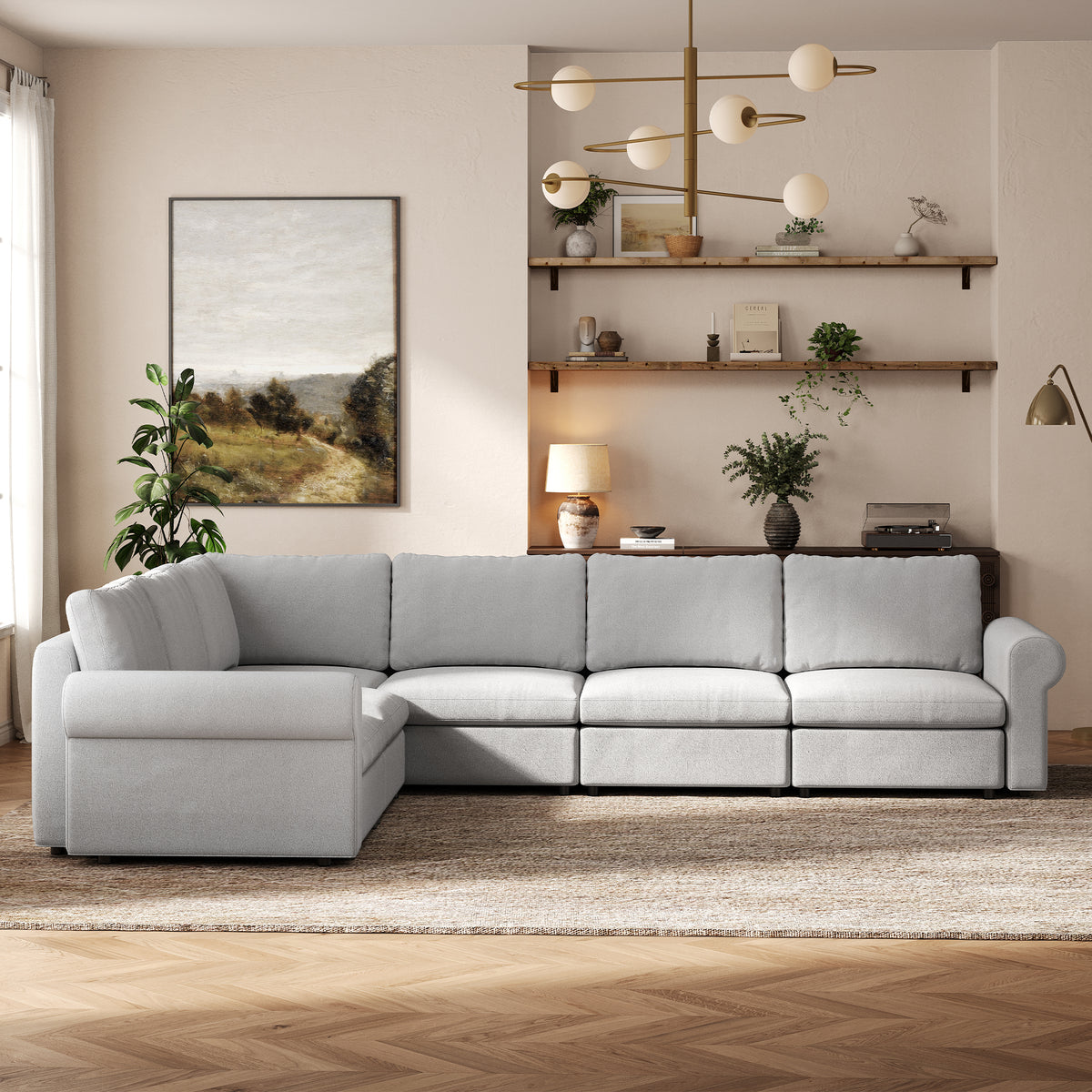 Modular Sectional Sofa - Rounded Arm, Standard Seat, Box Backrest - 29.5" W x 27.5" D Per Seat