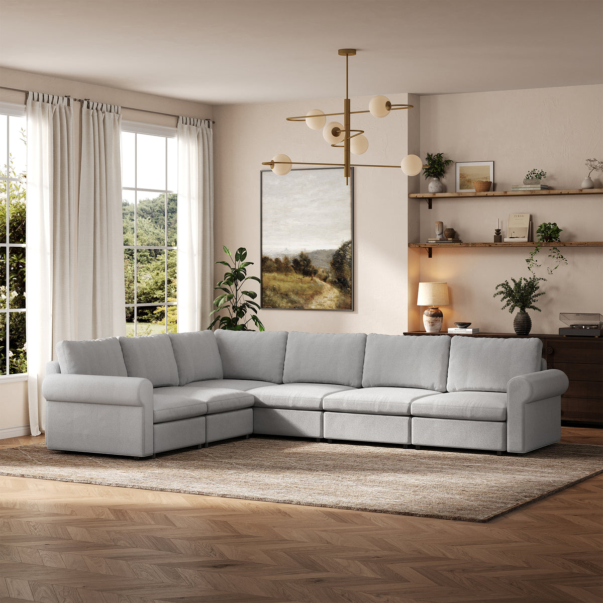Modular Sectional Sofa - Rounded Arm, Standard Seat, Box Backrest - 29.5" W x 27.5" D Per Seat