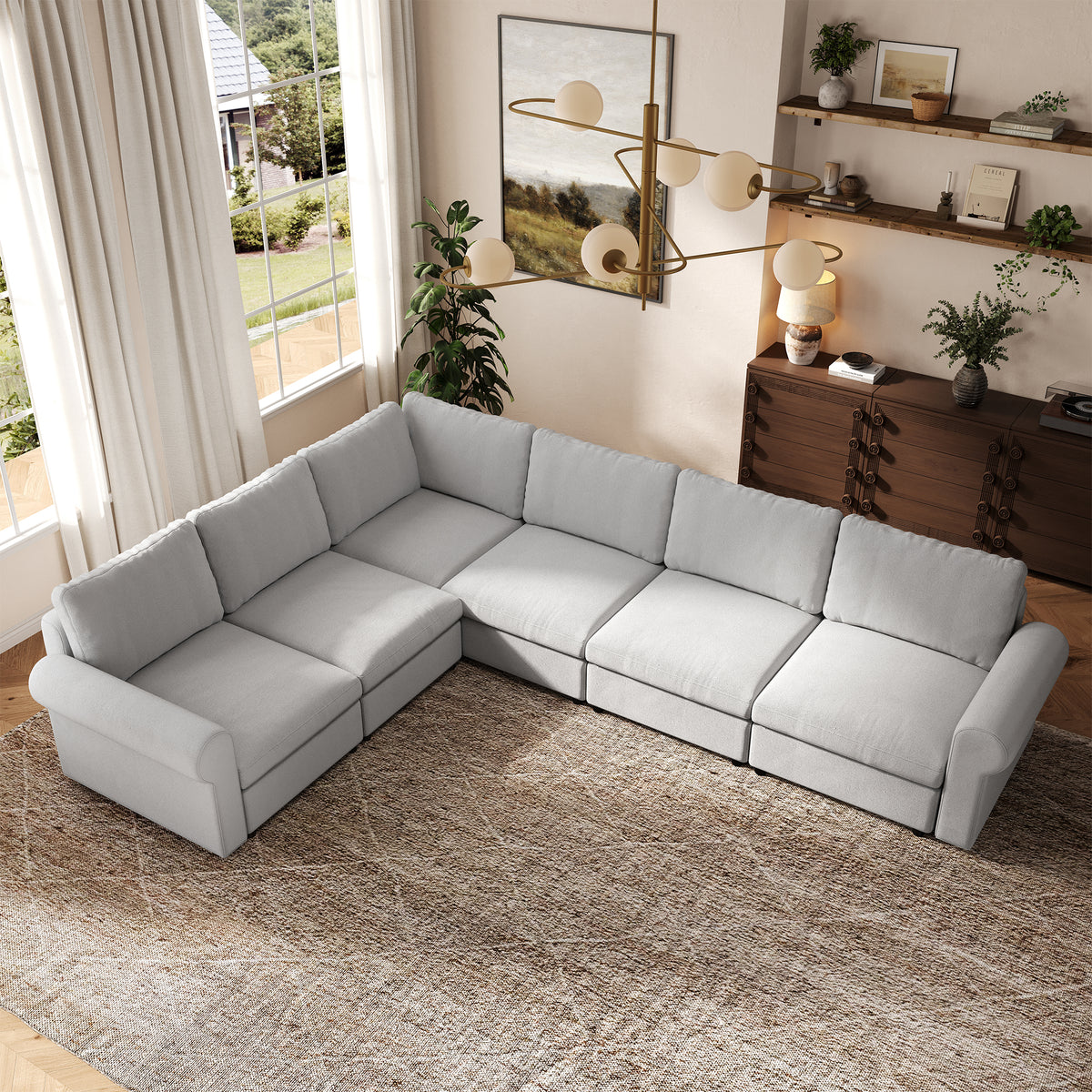 Modular Sectional Sofa - Rounded Arm, Standard Seat, Box Backrest - 29.5" W x 27.5" D Per Seat