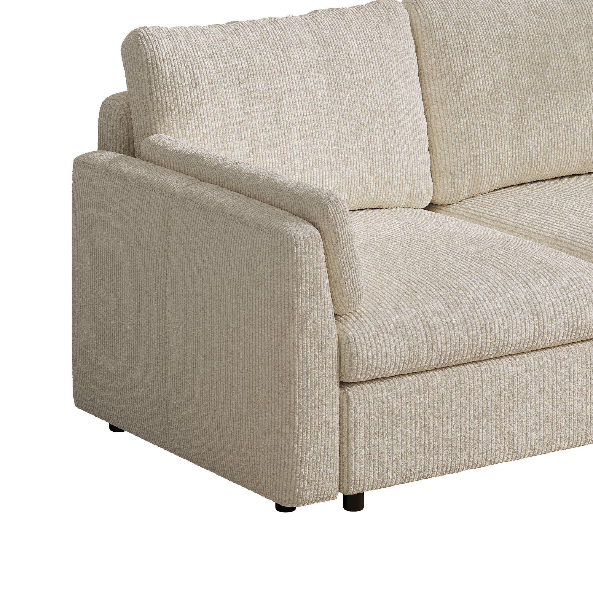 2-Seater Cream Corduroy Modular Sofa with Deep Seat