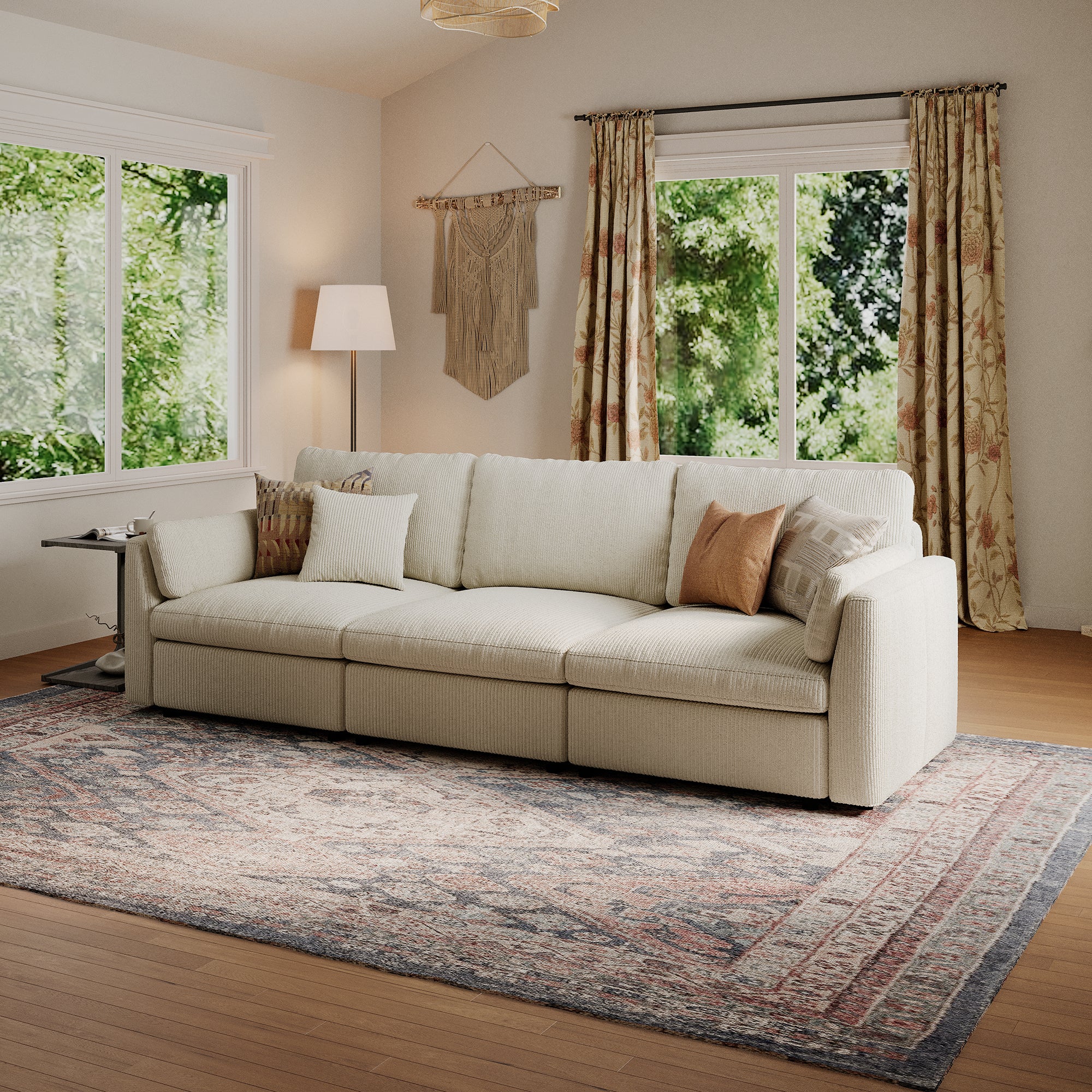 3-Seater Cream Corduroy Modular Sofa with Deep Seat