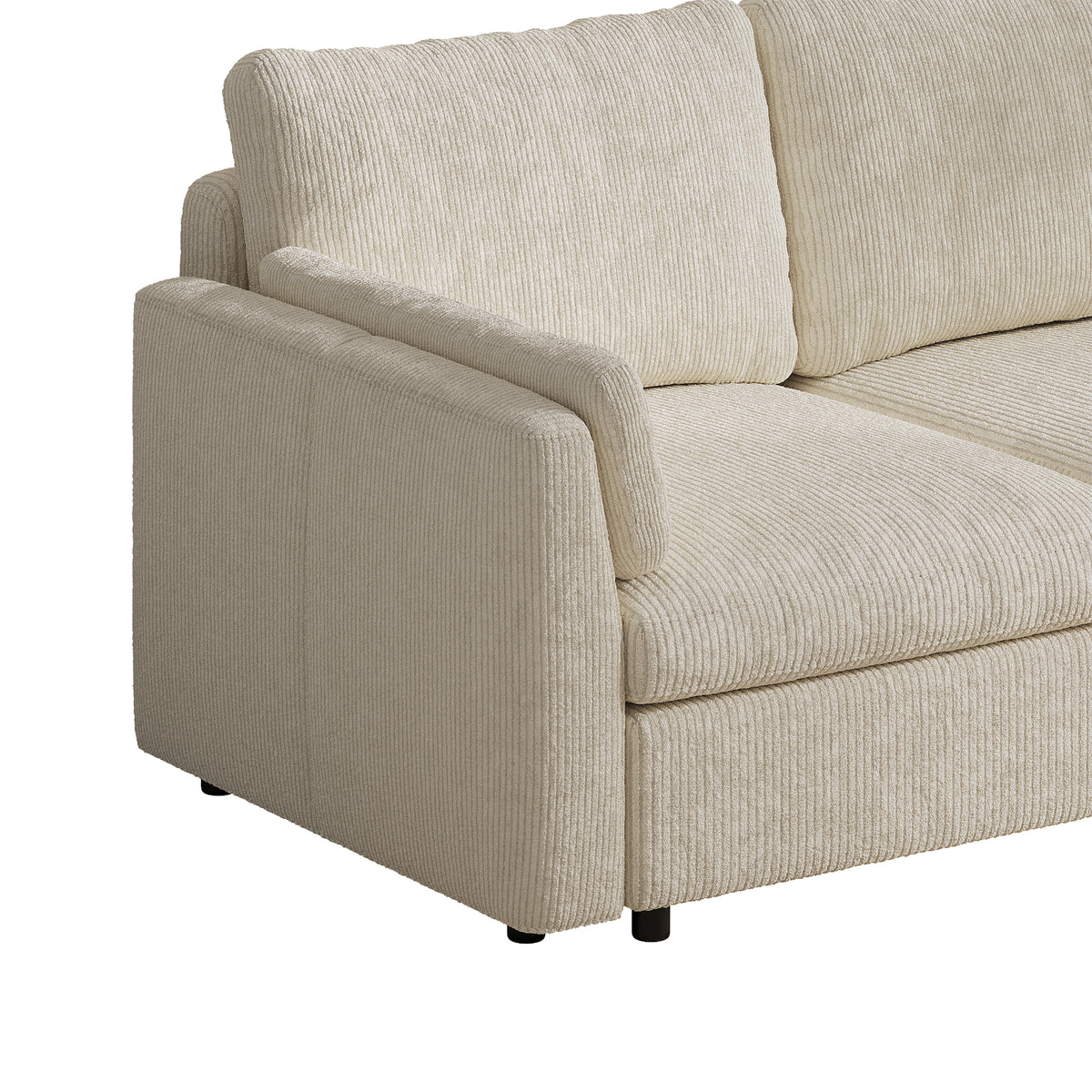 L-Shaped Modular Sofa in Cream Corduroy - 29.5" W x 27.5" D Per Seat