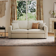 2-Seater Cream Corduroy Modular Sofa with Deep Seat