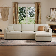 3-Seater + Ottoman Cream Corduroy Modular Sofa with Deep Seat
