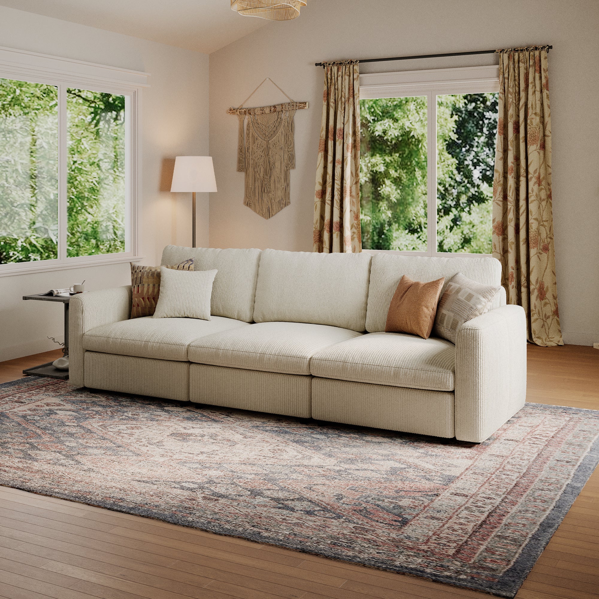 3-Seater Cream Corduroy Modular Sofa with Deep Seat
