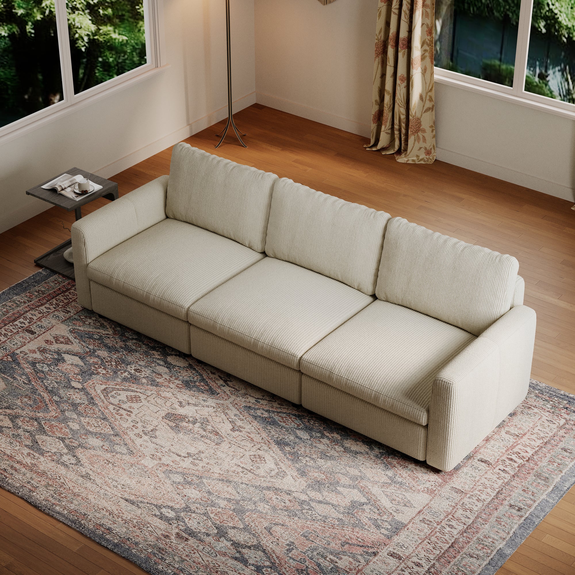 3-Seater Cream Corduroy Modular Sofa with Deep Seat