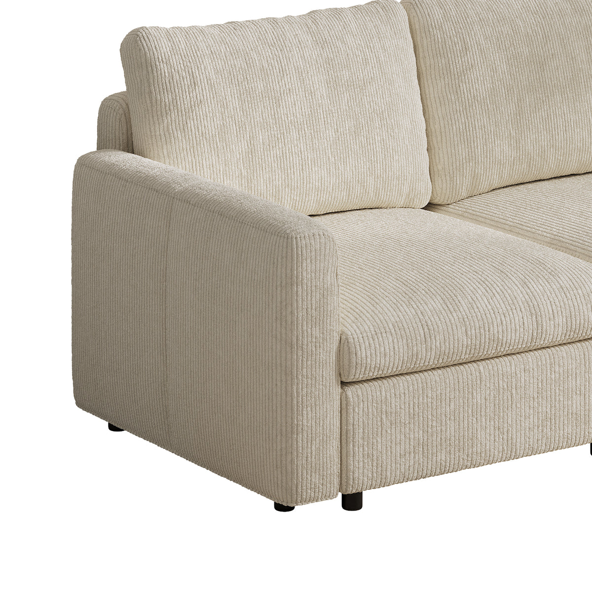 L-Shaped Modular Sofa in Cream Corduroy - 29.5" W x 27.5" D Per Seat
