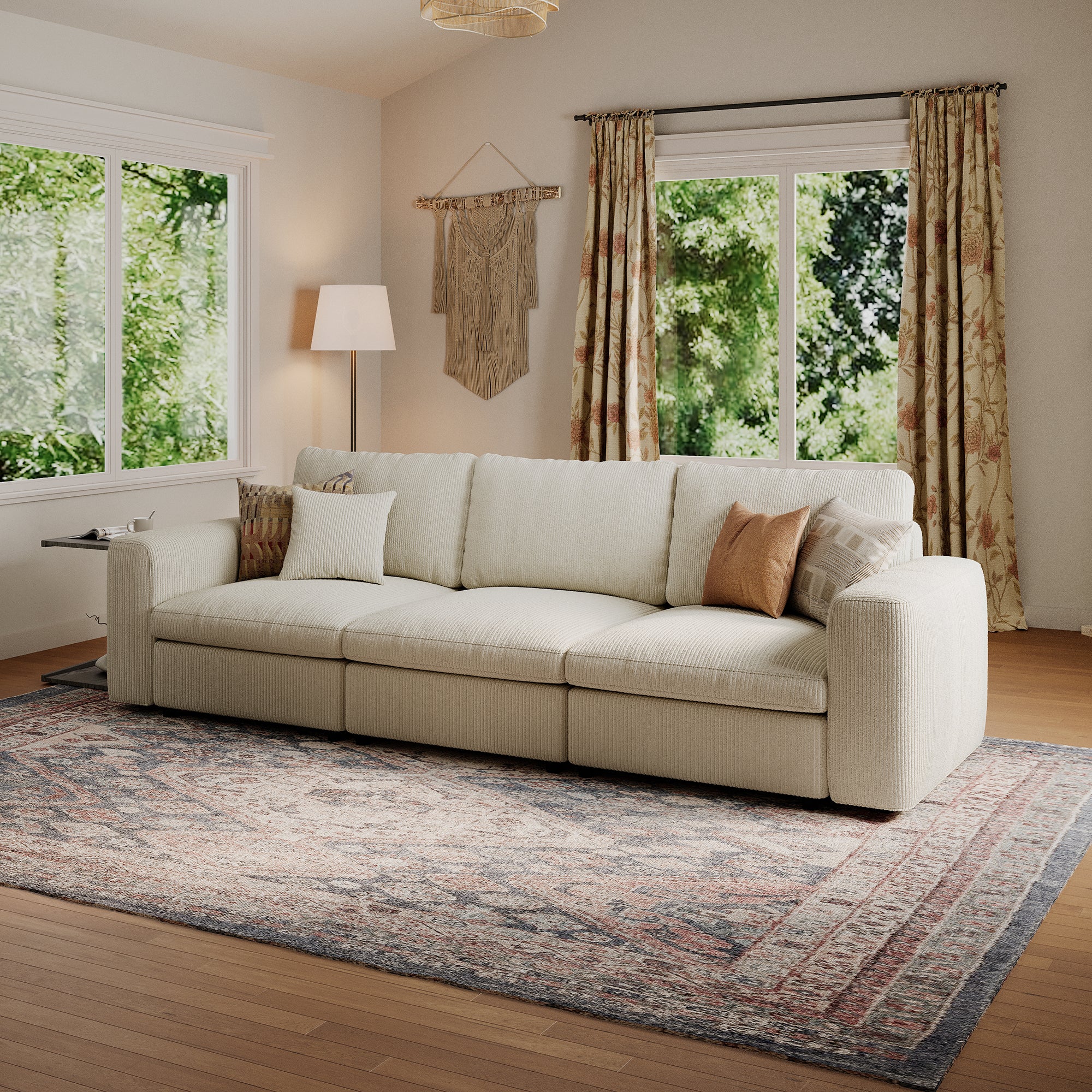 3-Seater Cream Corduroy Modular Sofa with Deep Seat