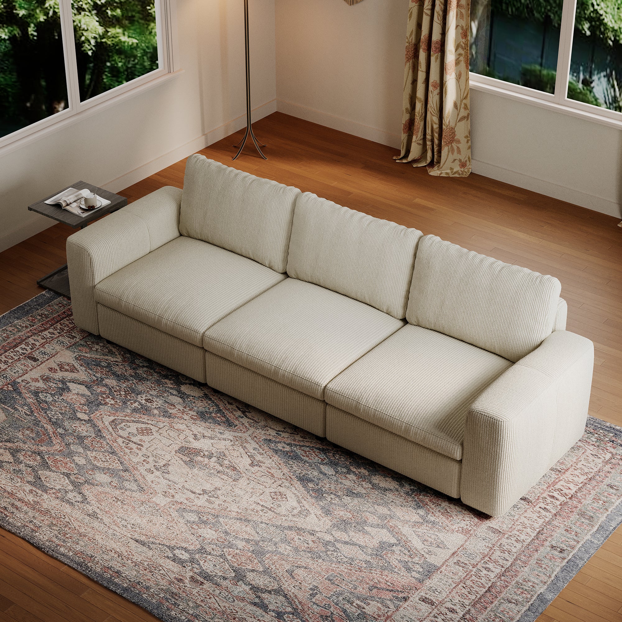 3-Seater Cream Corduroy Modular Sofa with Deep Seat
