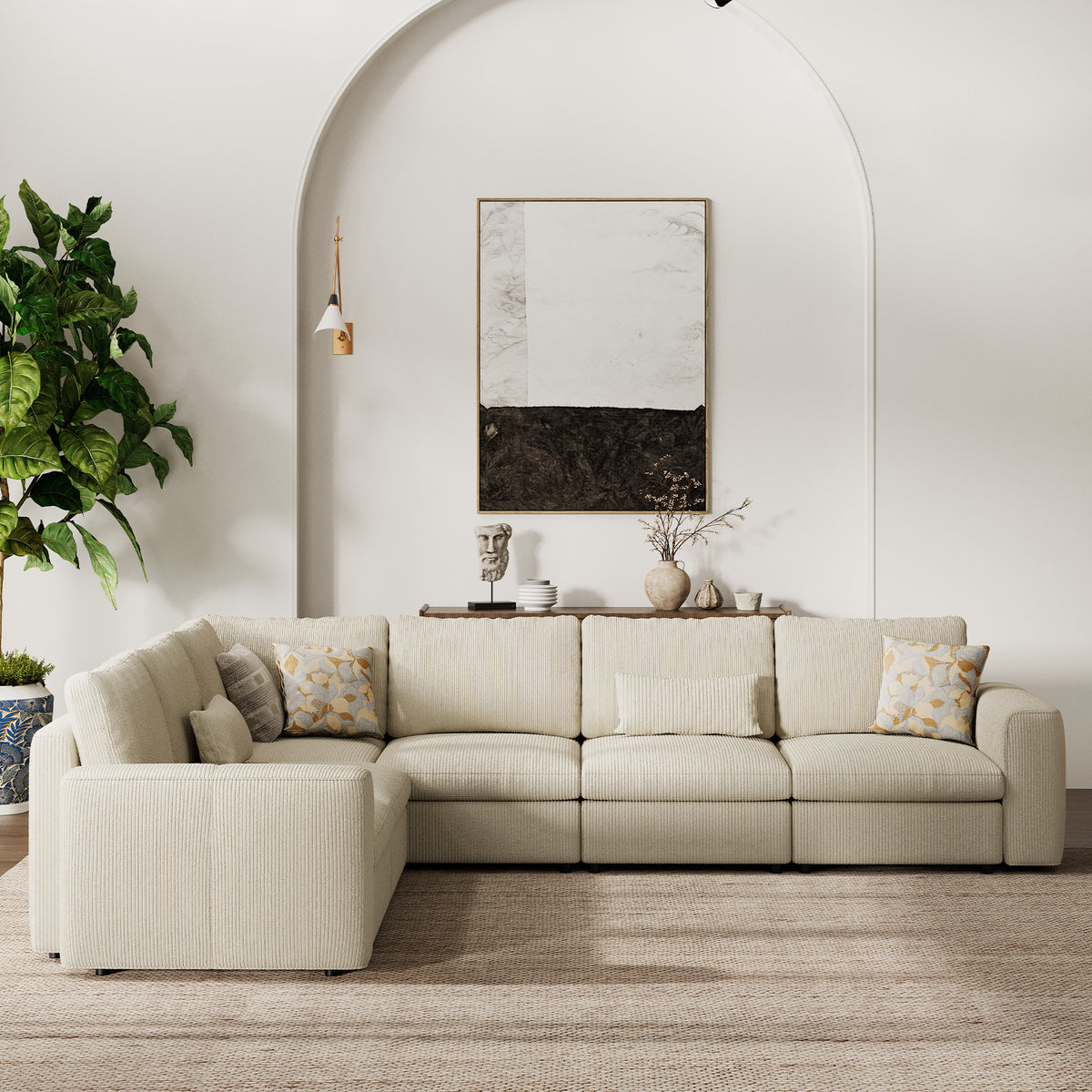 Modular Sectional Sofa - Wide Block Arm, Standard Seat, Box Backrest - 29.5" W x 27.5" D Per Seat