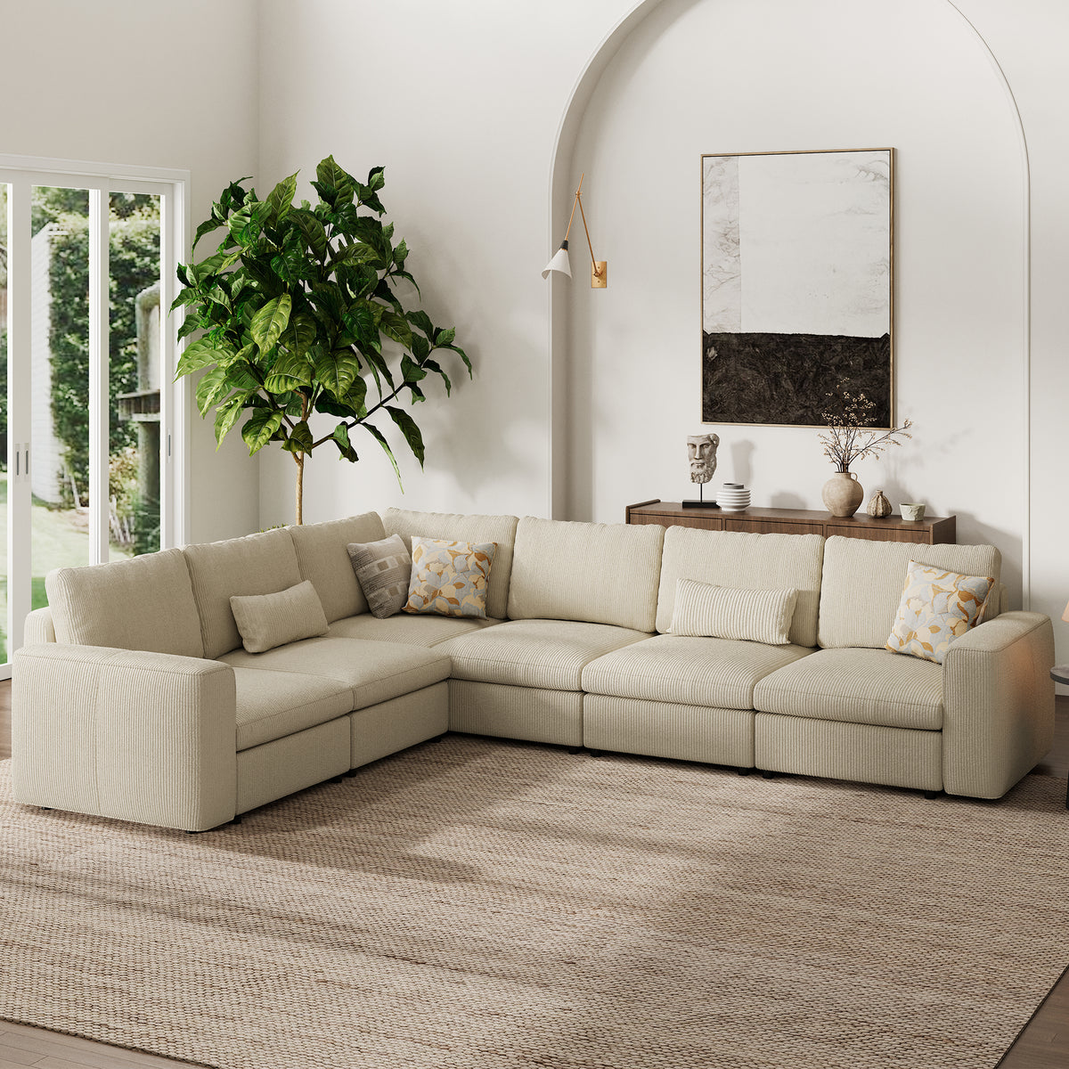 Modular Sectional Sofa - Wide Block Arm, Standard Seat, Box Backrest - 29.5" W x 27.5" D Per Seat