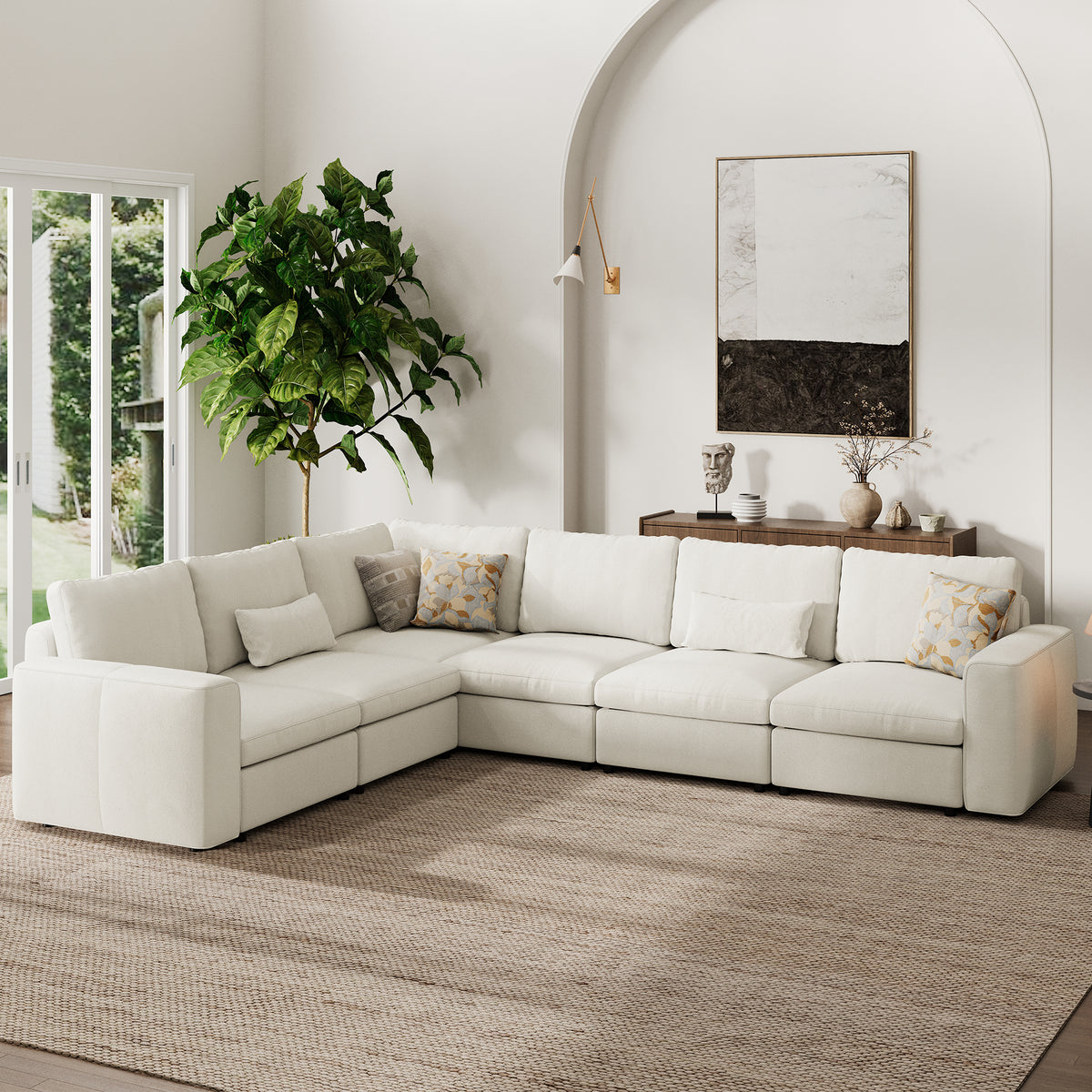 Modular Sectional Sofa - Wide Block Arm, Standard Seat, Box Backrest - 29.5" W x 27.5" D Per Seat